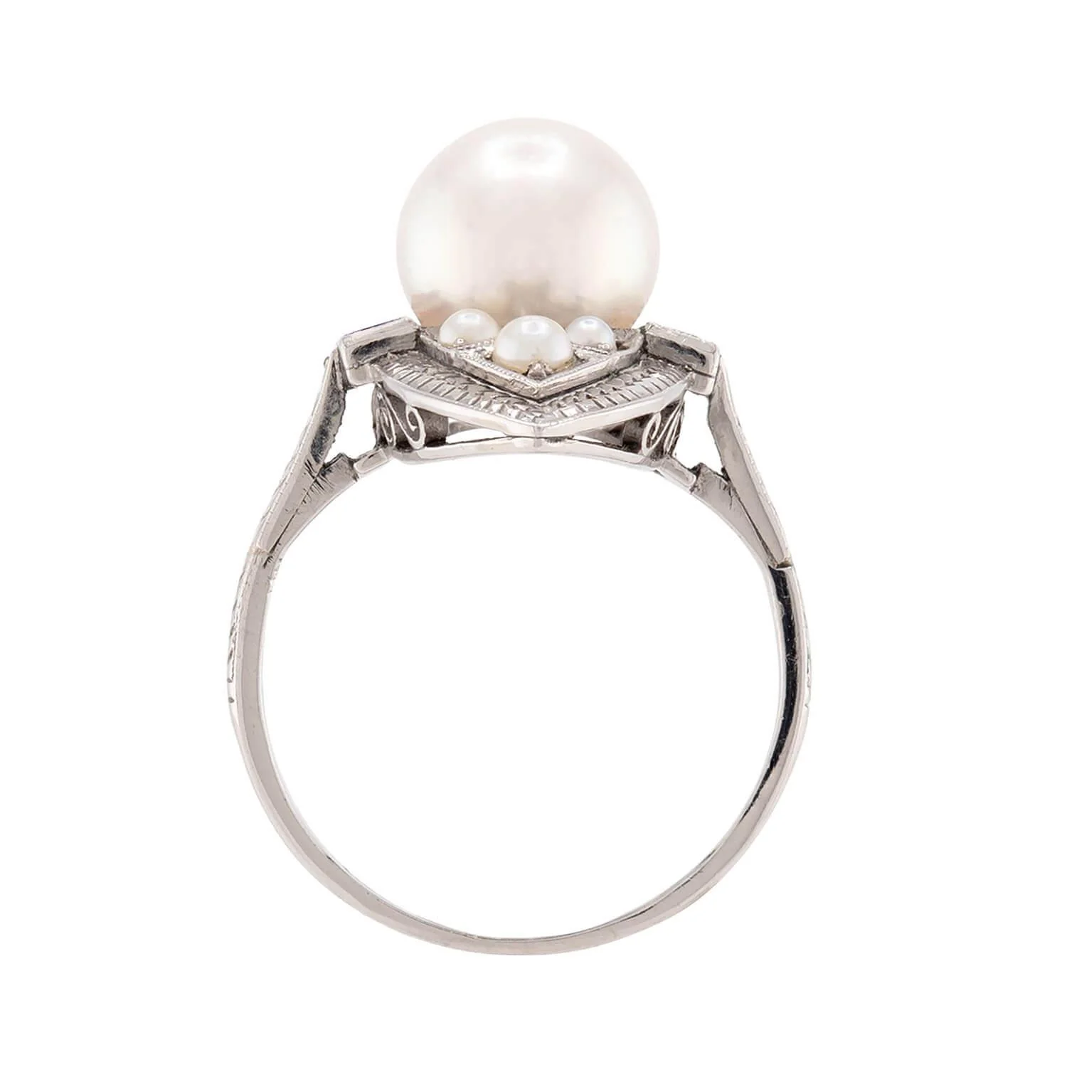 SCHNELWAR & SONS, J Art Deco 18k Pearl and Sapphire Navette Ring - Image 4