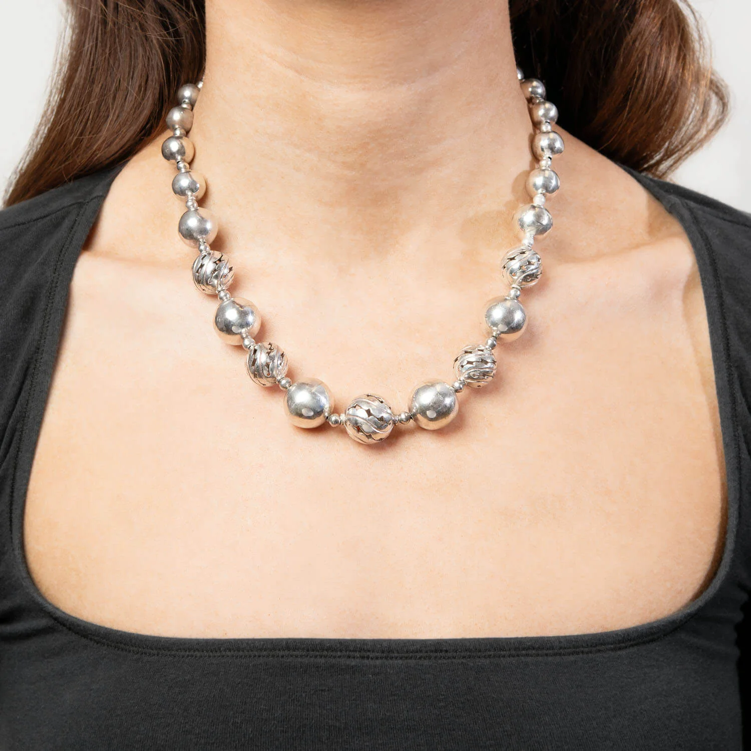 SPRATLING Vintage Mexican Sterling Silver Bead Necklace - Image 6