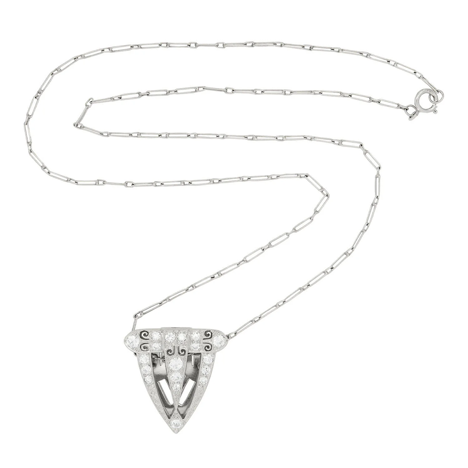 TIFFANY & CO. Art Deco Platinum Diamond Fur Clip Necklace 1 ctw - Image 2