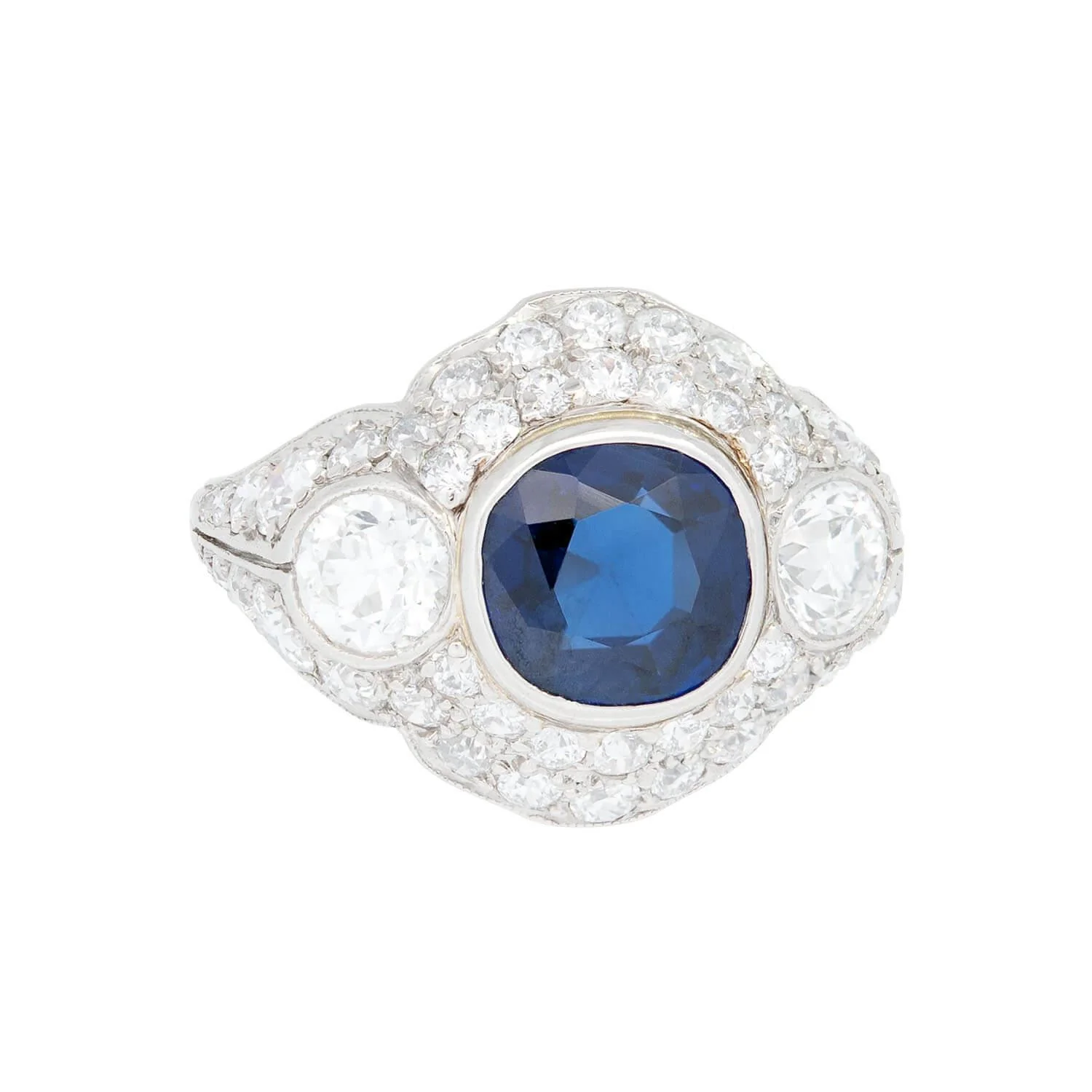 TIFFANY & Co. Art Deco Platinum Sapphire and Diamond Statement Ring - Image 2