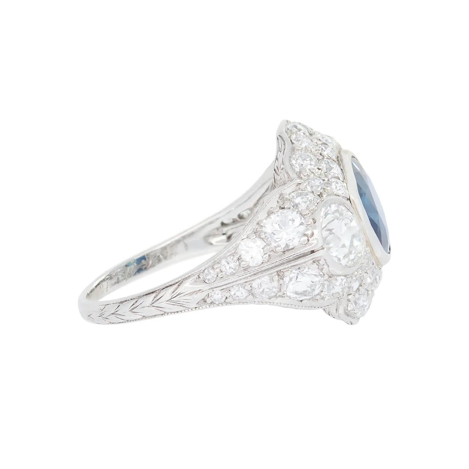 TIFFANY & Co. Art Deco Platinum Sapphire and Diamond Statement Ring - Image 3