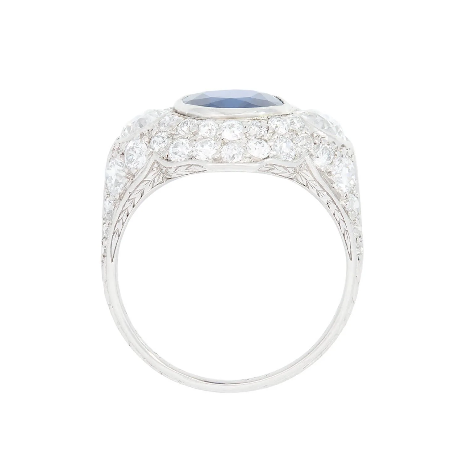 TIFFANY & Co. Art Deco Platinum Sapphire and Diamond Statement Ring - Image 4