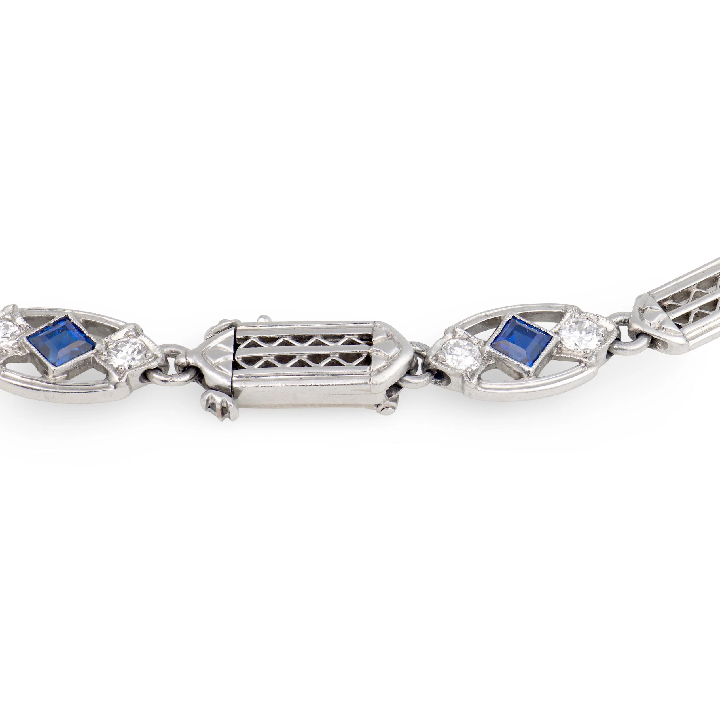 TIFFANY & CO. Art Deco Platinum Sapphire & Diamond Line Bracelet - Image 3