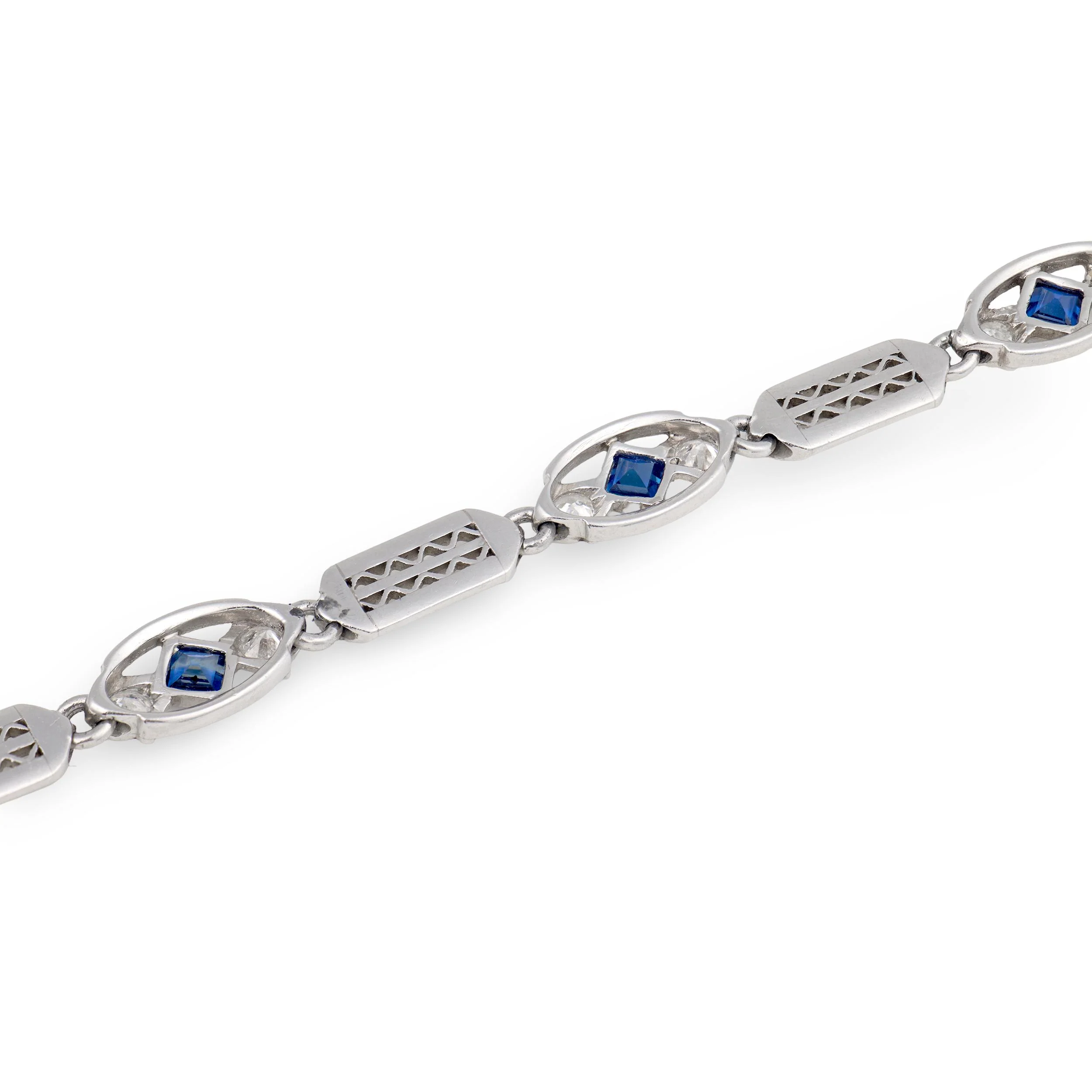 TIFFANY & CO. Art Deco Platinum Sapphire & Diamond Line Bracelet - Image 4