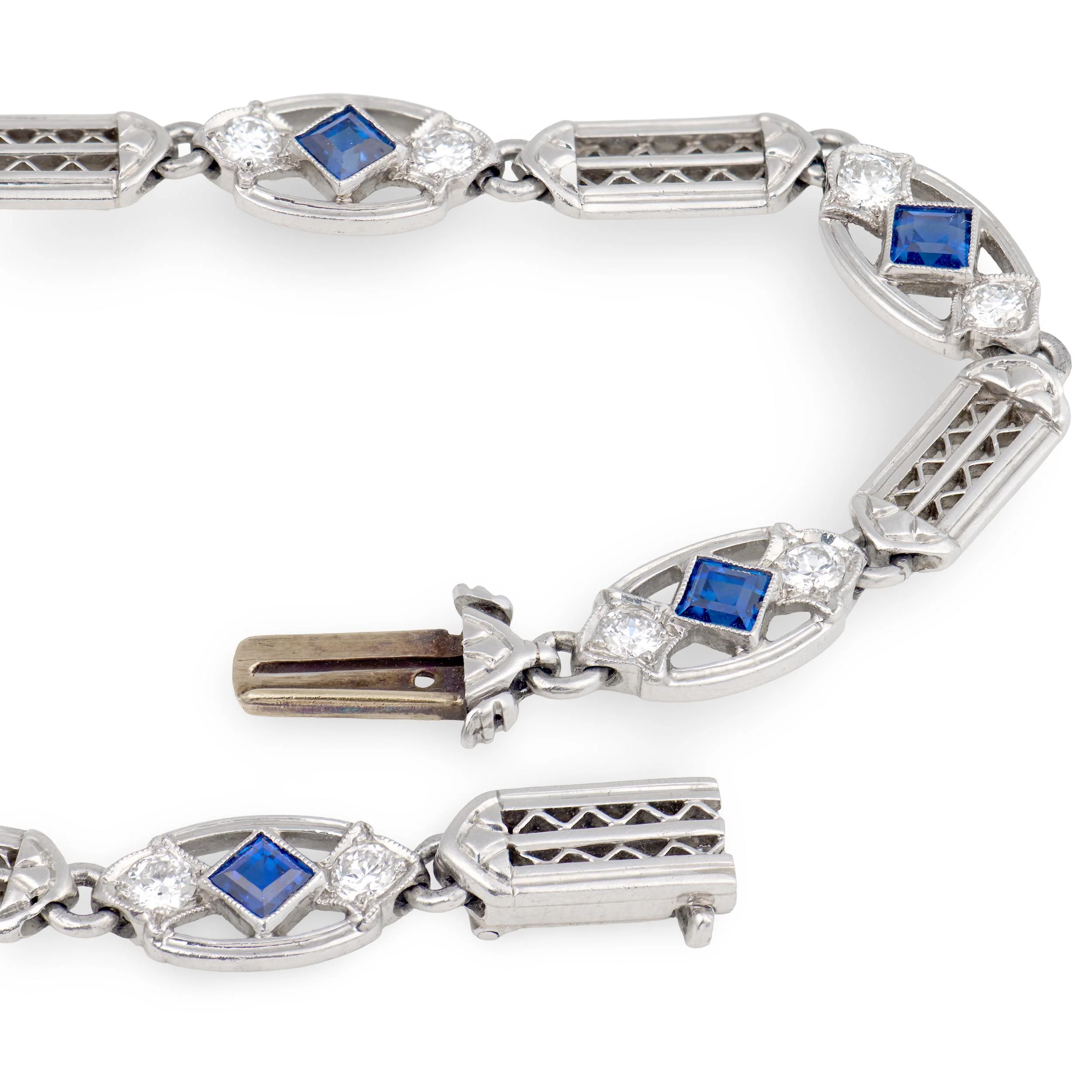 TIFFANY & CO. Art Deco Platinum Sapphire & Diamond Line Bracelet - Image 5