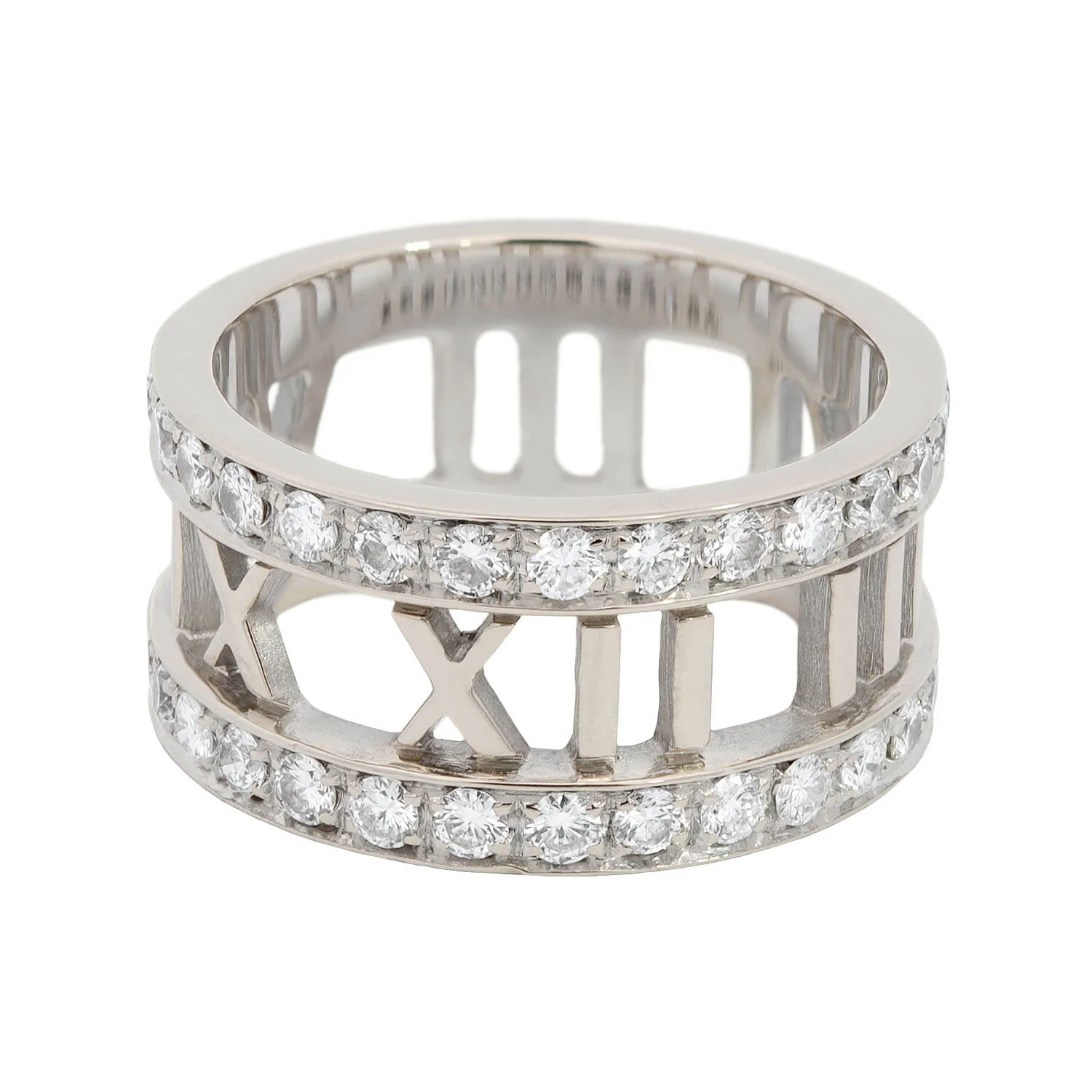 TIFFANY & CO. Estate 18k White Gold Diamond Open Atlas Ring - Image 2