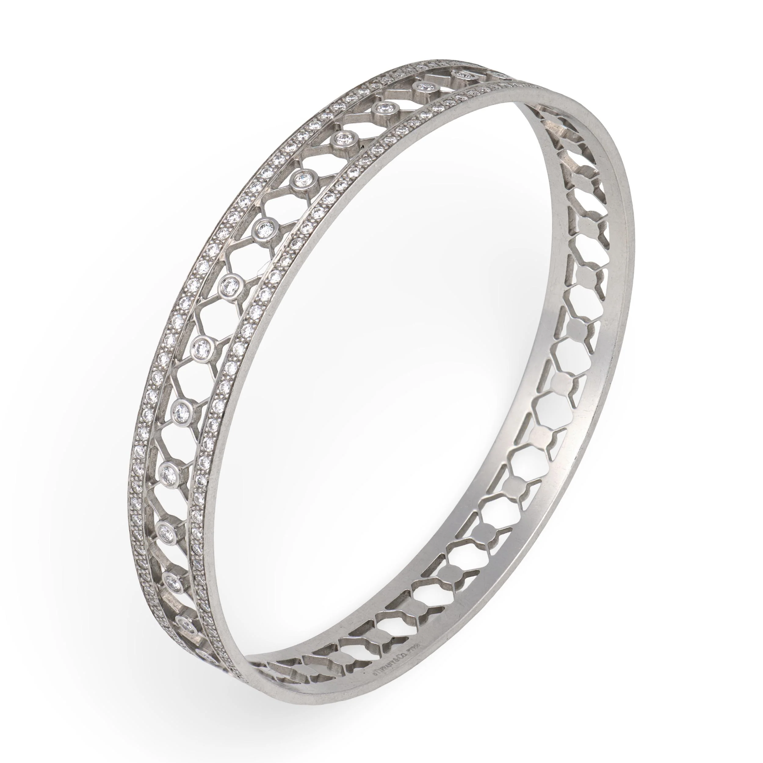 TIFFANY & CO. Estate Platinum Diamond "Voile" Bangle - Image 2