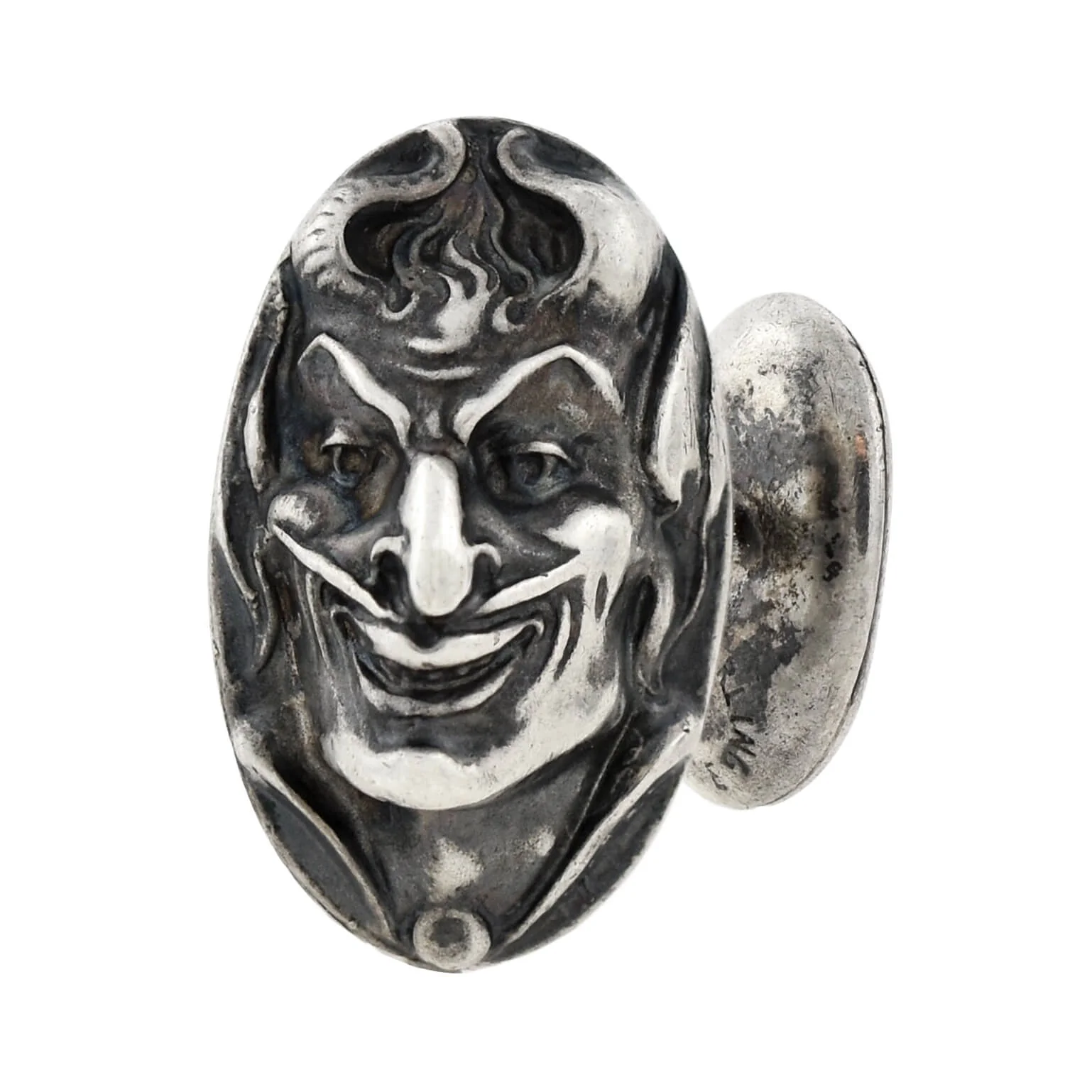 UNGER BROS. Art Nouveau Sterling Repousse Devil Face Figural Cufflinks - Image 3