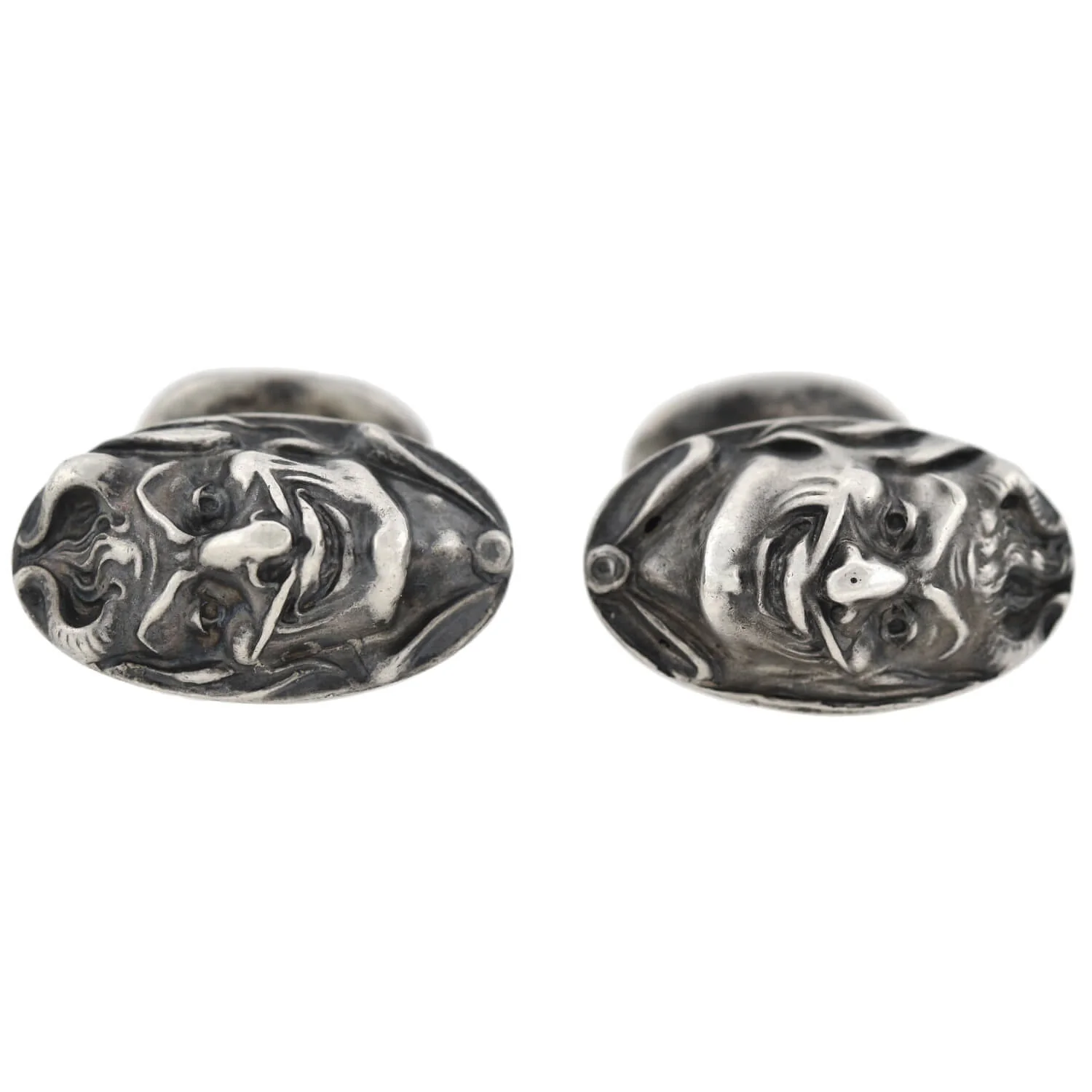 UNGER BROS. Art Nouveau Sterling Repousse Devil Face Figural Cufflinks - Image 6