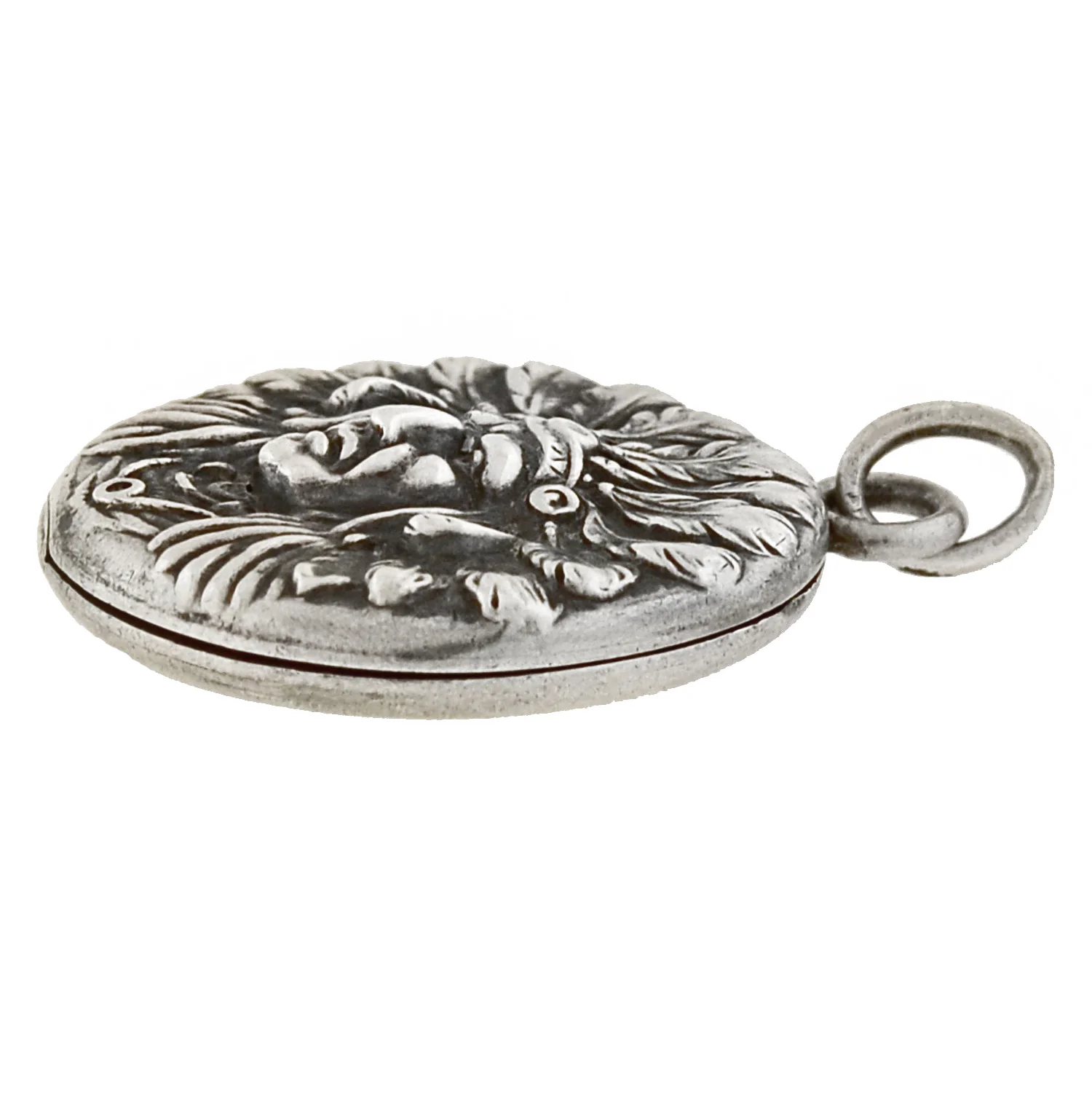 UNGER BROS. Late Victorian Sterling Native American Chief Repousse Locket - Image 3