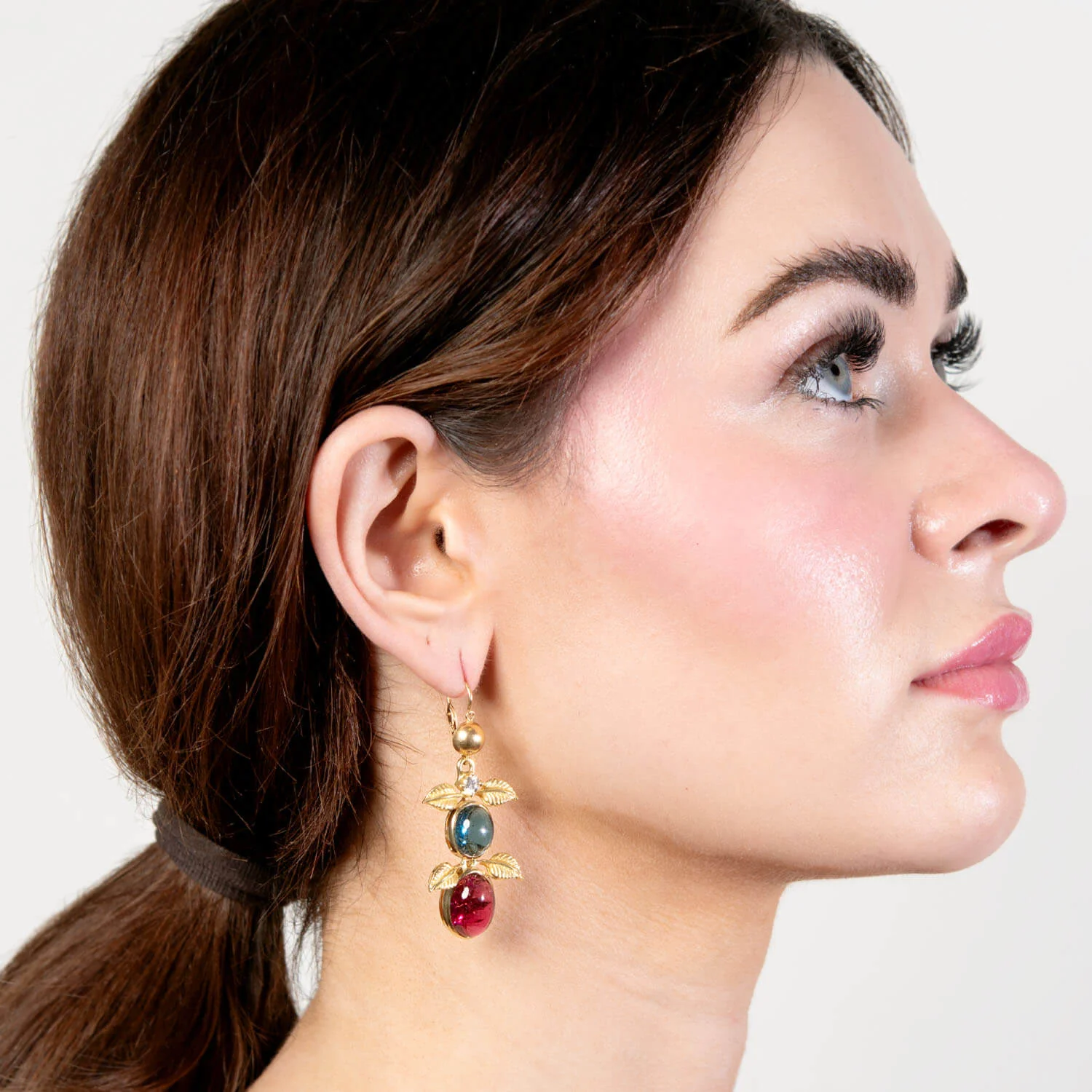 UNO A ERRE Estate 18k Tourmaline, Rubellite, and Diamond Foliage Drop Earrings - Image 6