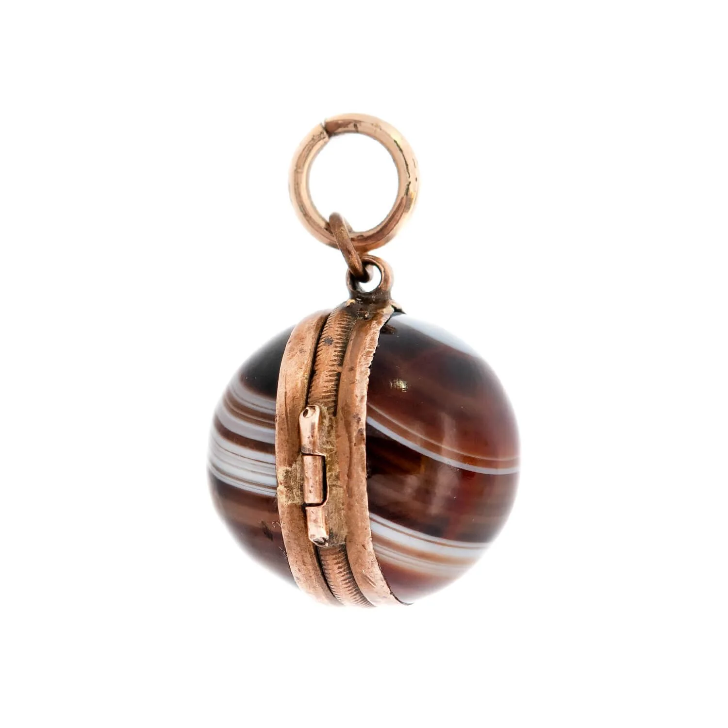 Victorian 10K Banded Agate Ball Locket Pendant - Image 2