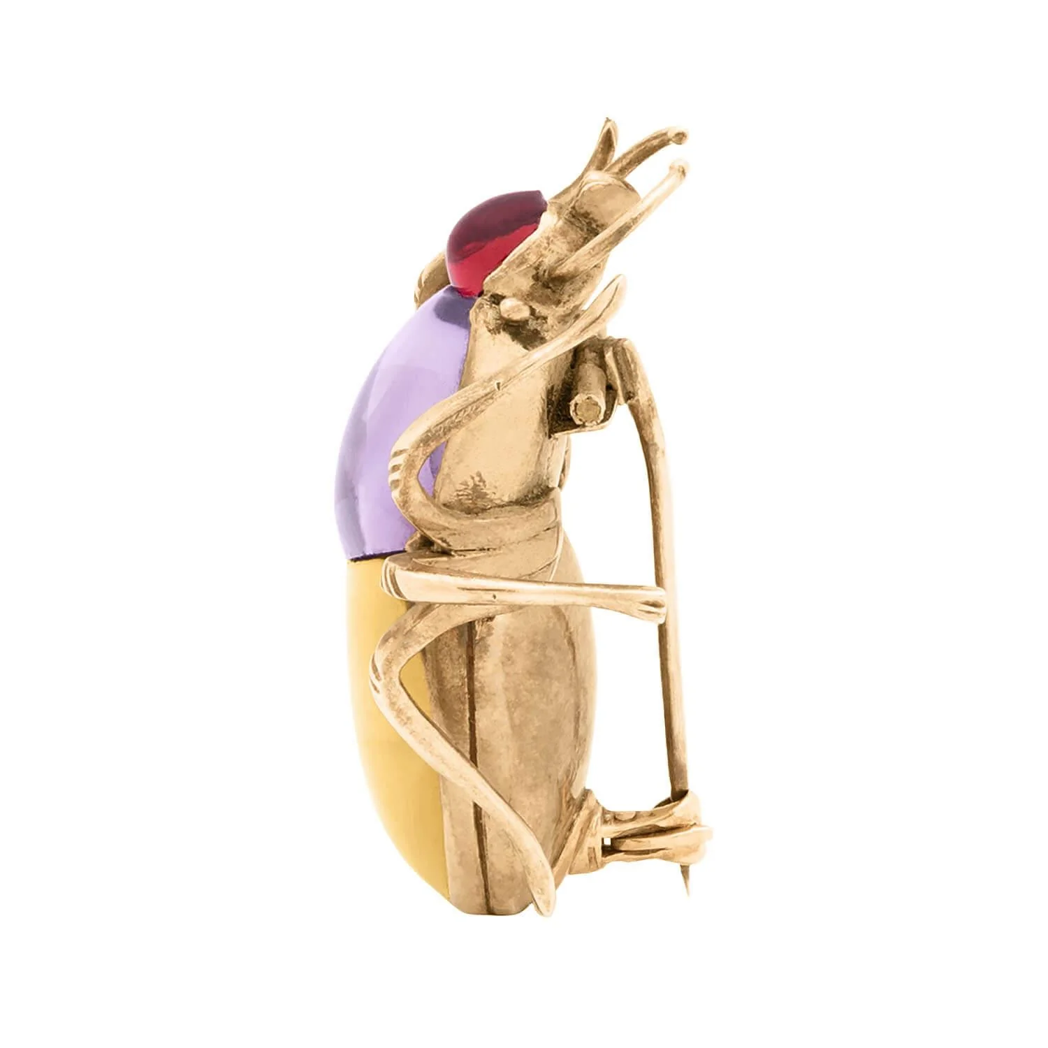 Victorian 10k Citrene, Amethyst, and Red Glass Scarab Beatle Pin - Image 2