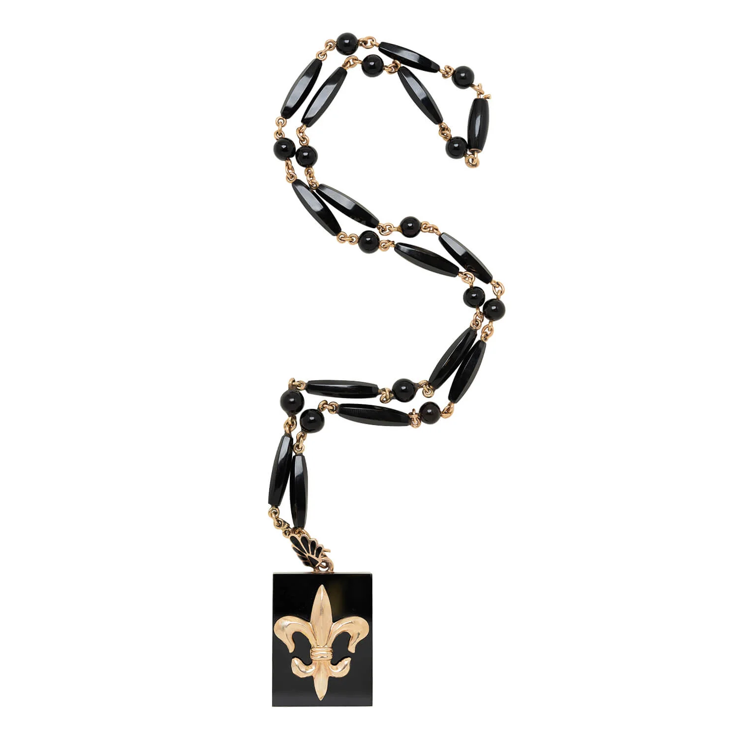 Victorian 10k Onyx Fluer De Lis Locket Necklace - Image 2