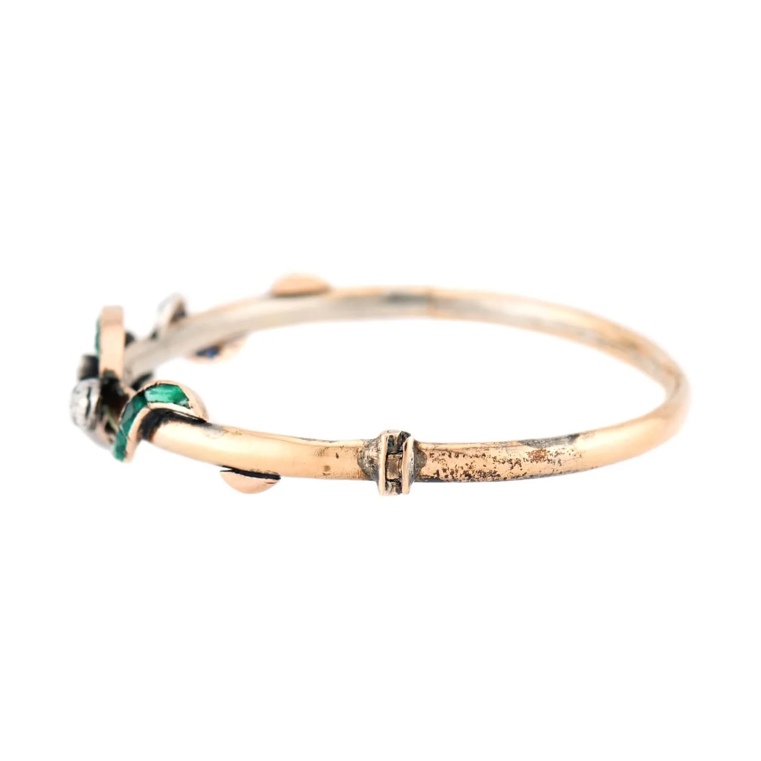 Victorian 10k/Sterling Silver "Emerald & Sapphire" Snake Bracelet - Image 2