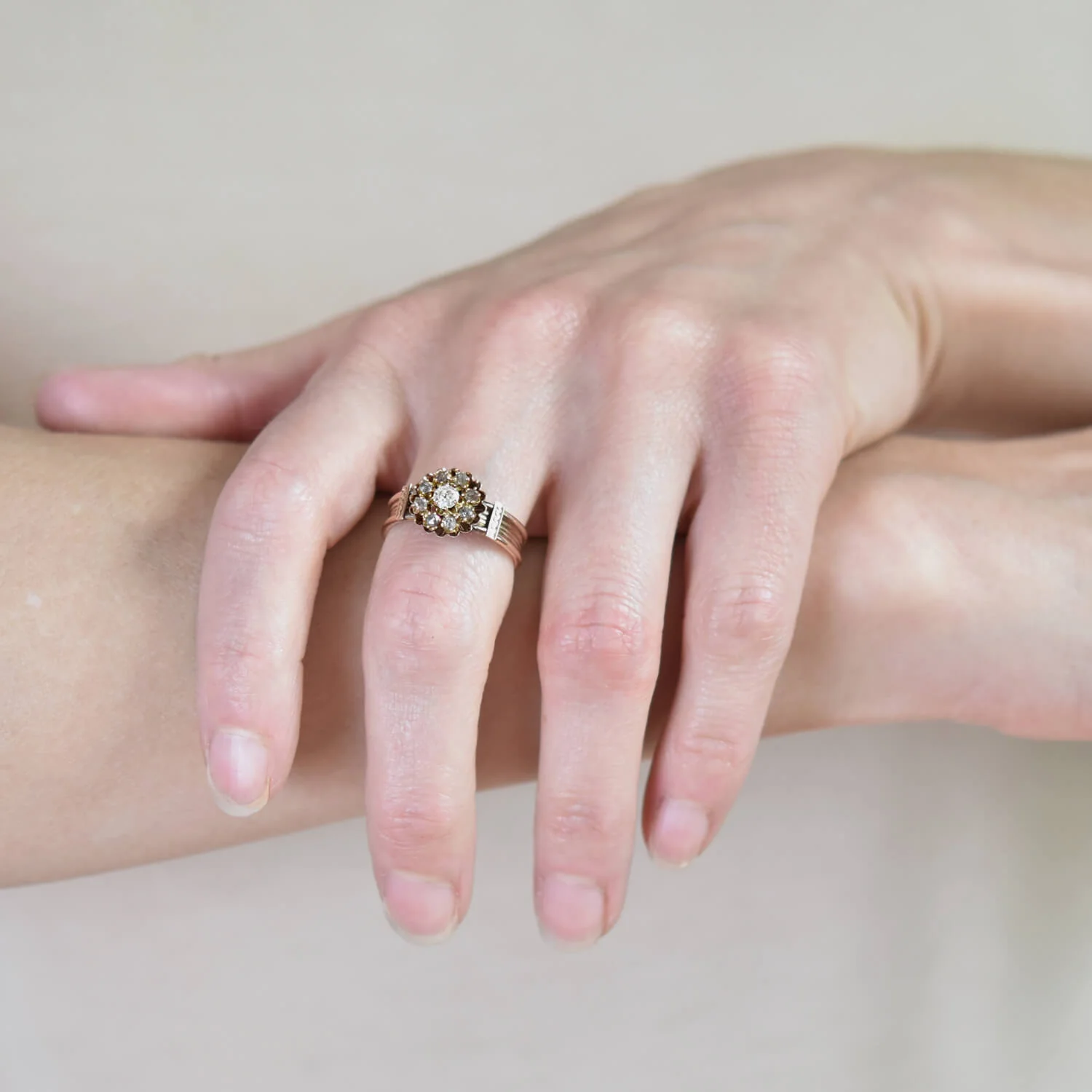 Victorian 10kt/14kt + Diamond Flower Ring - Image 6