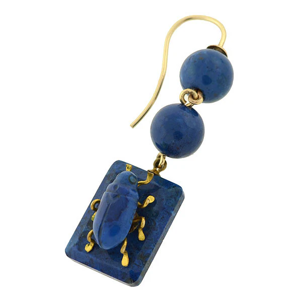 Victorian 10kt Carved Sodalite Bug Earrings - Image 2