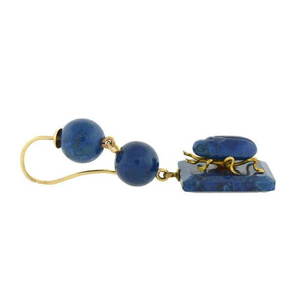 Victorian 10kt Carved Sodalite Bug Earrings - Image 4
