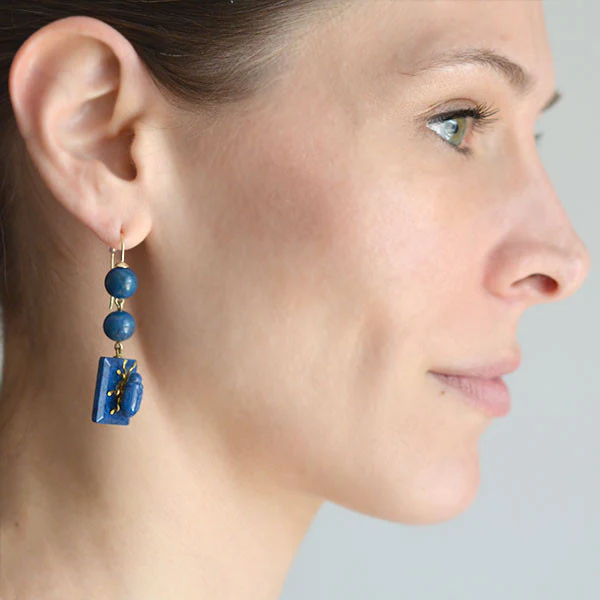 Victorian 10kt Carved Sodalite Bug Earrings - Image 6