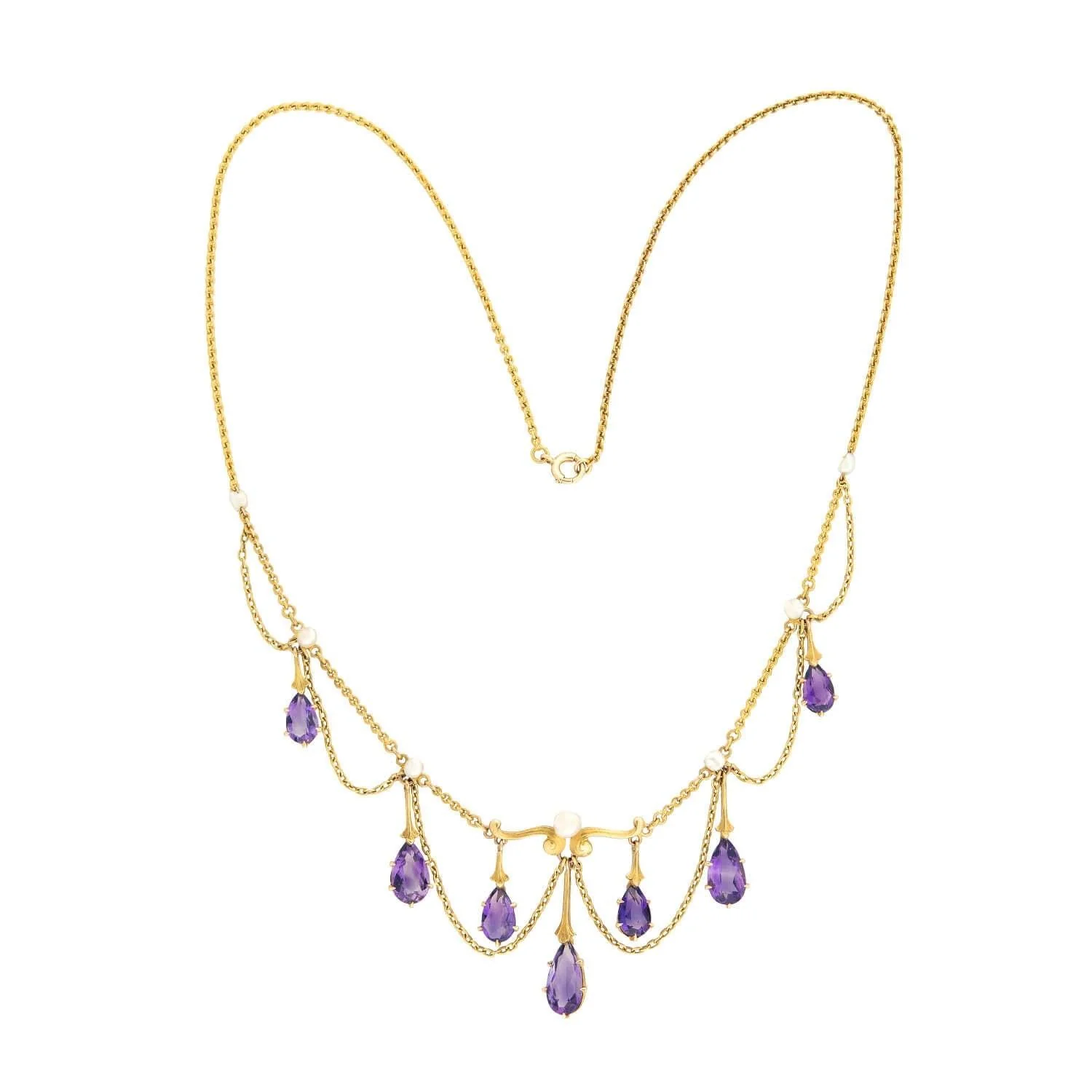 Victorian 14k Amethyst & Pearl Festoon Necklace - Image 2