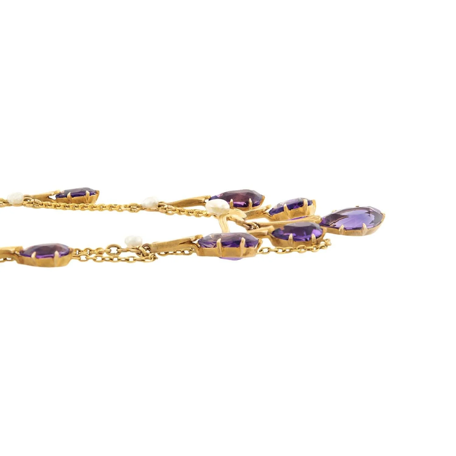 Victorian 14k Amethyst & Pearl Festoon Necklace - Image 3
