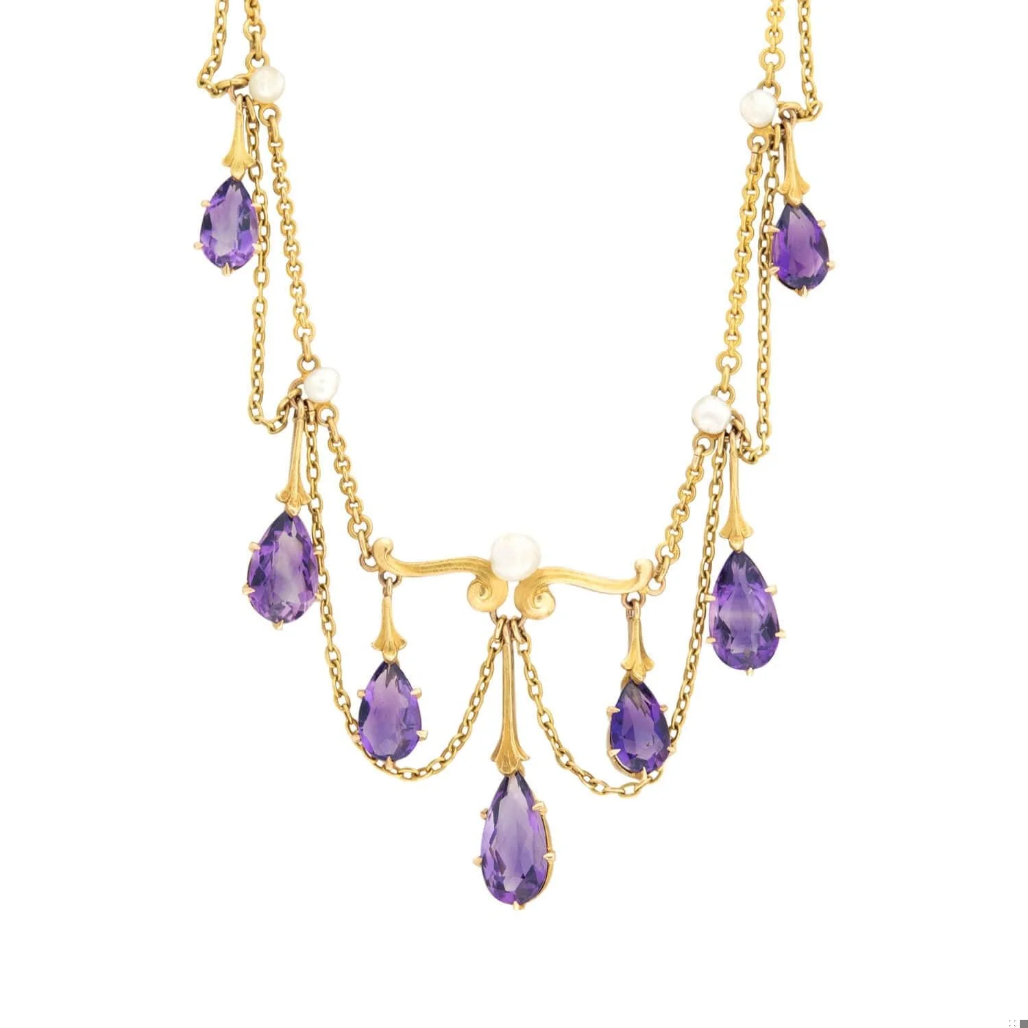 Victorian 14k Amethyst & Pearl Festoon Necklace - Image 4