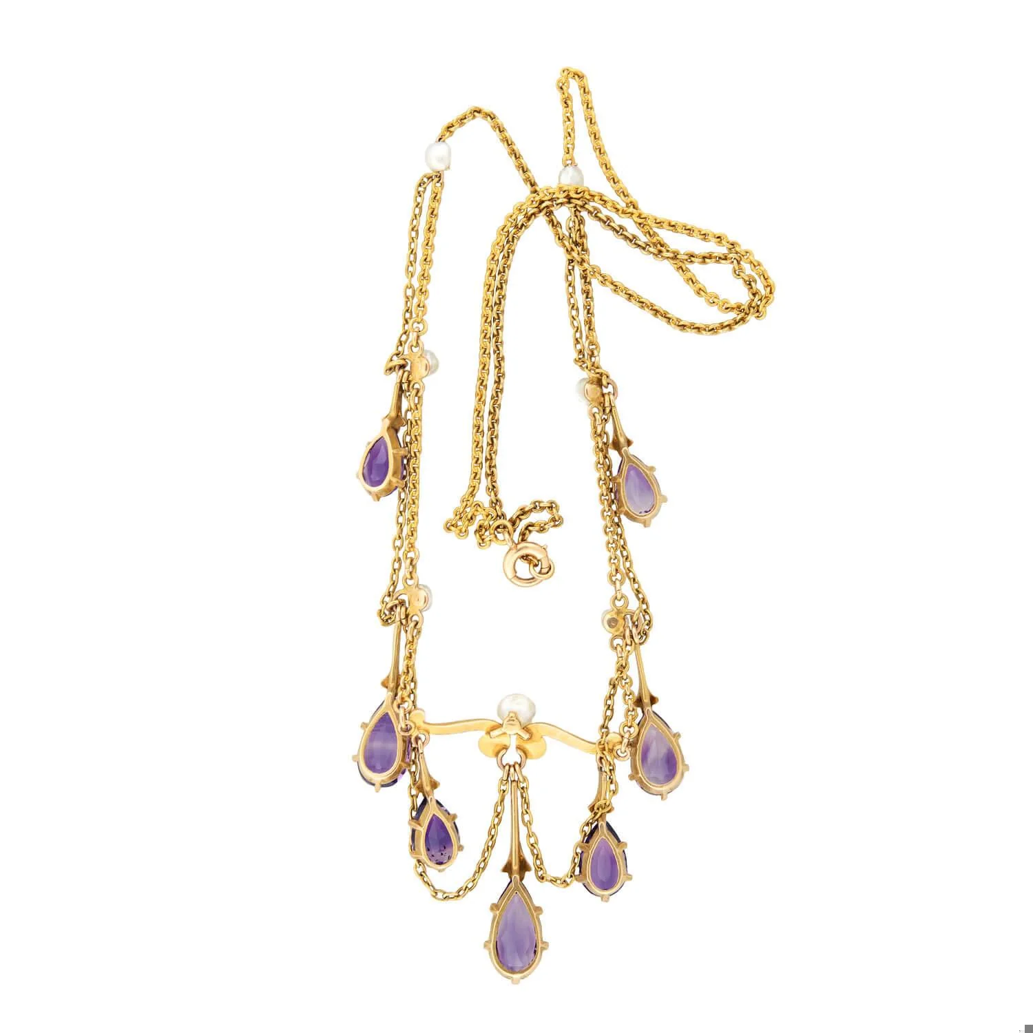 Victorian 14k Amethyst & Pearl Festoon Necklace - Image 5