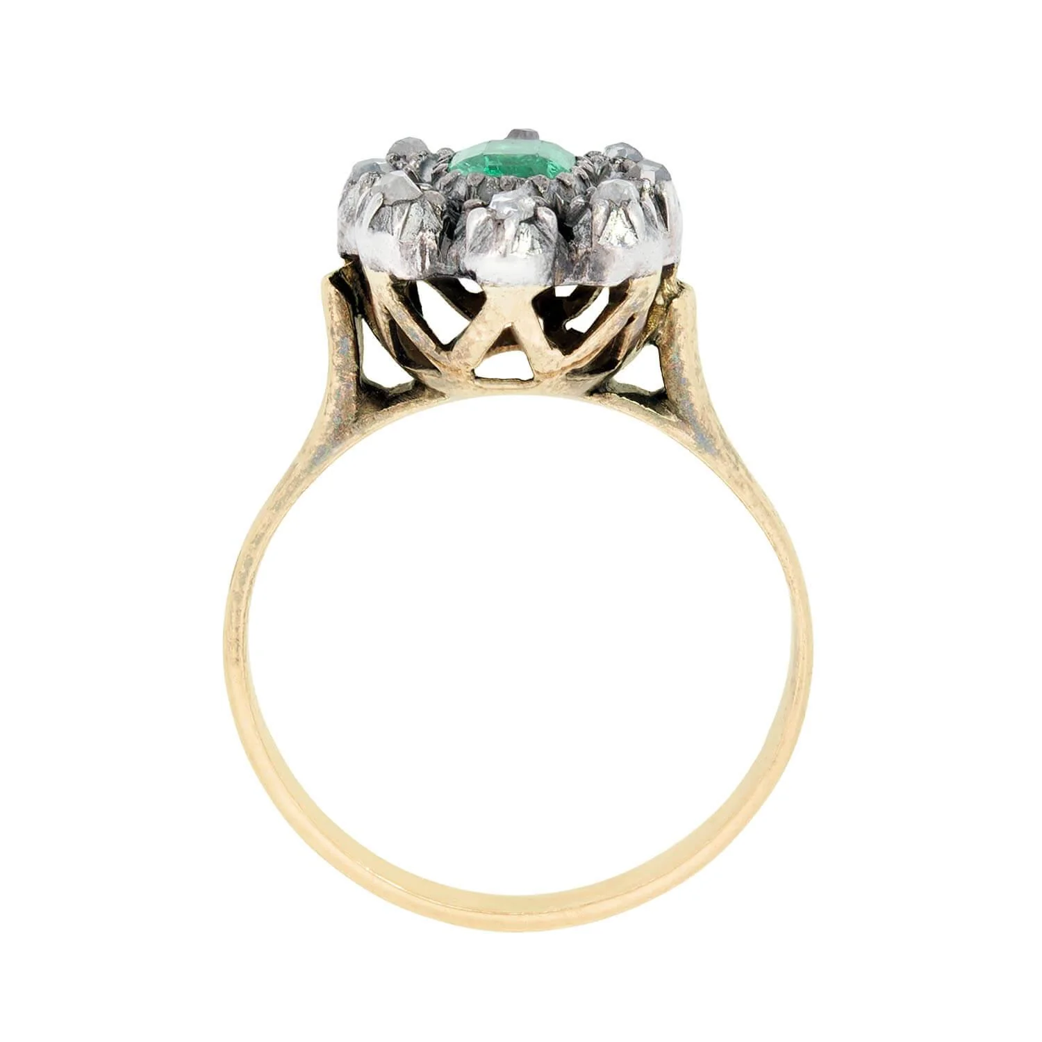 Victorian 14k and Sterling Silver Emerald and Diamond Ring - Image 4