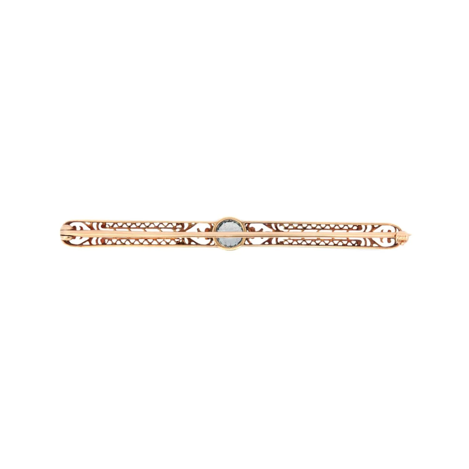 Victorian 14k Aquamarine Filigree Bar Pin - Image 3