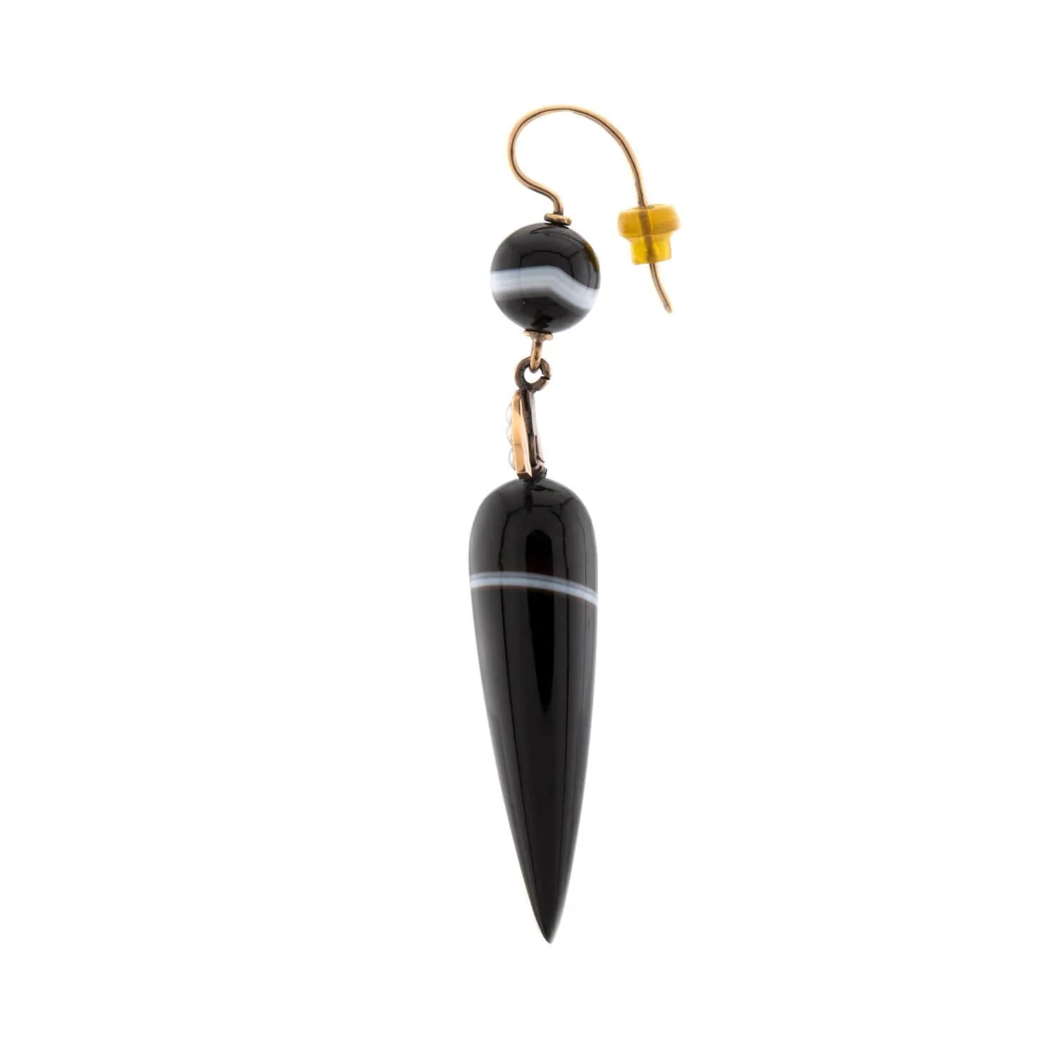Victorian 14k Banded Agate & Pearl Drop Earrings - Image 2