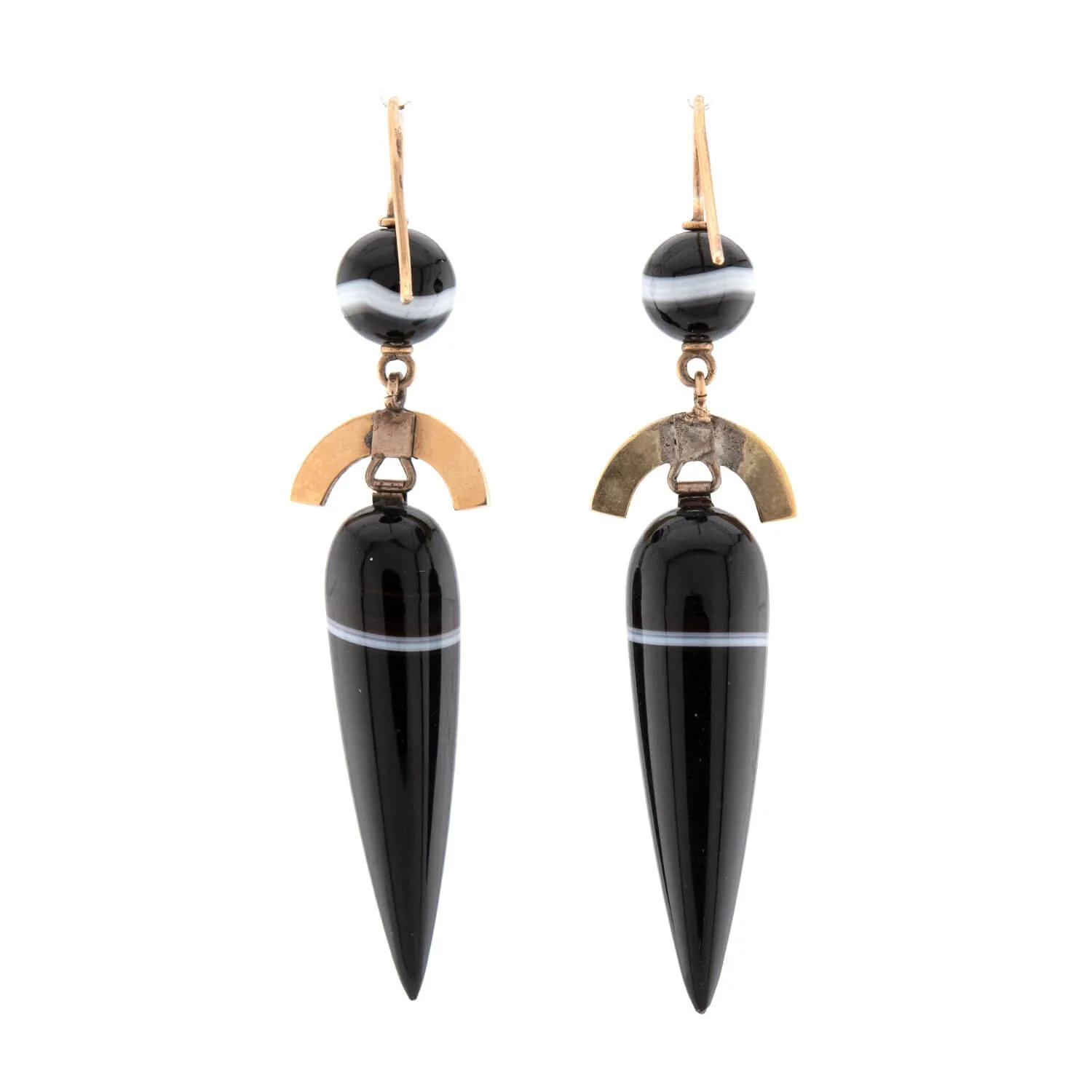 Victorian 14k Banded Agate & Pearl Drop Earrings - Image 3