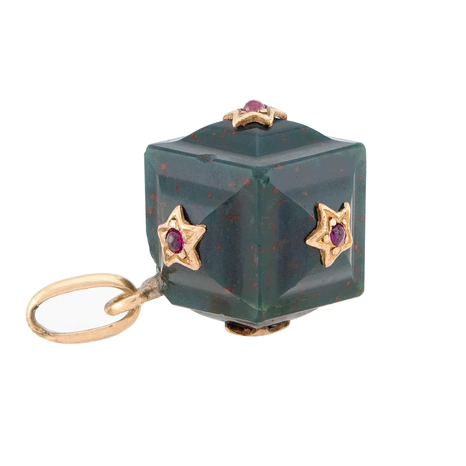 Victorian 14k Bloodstone and Ruby Cube Pendant/Charm - Image 2
