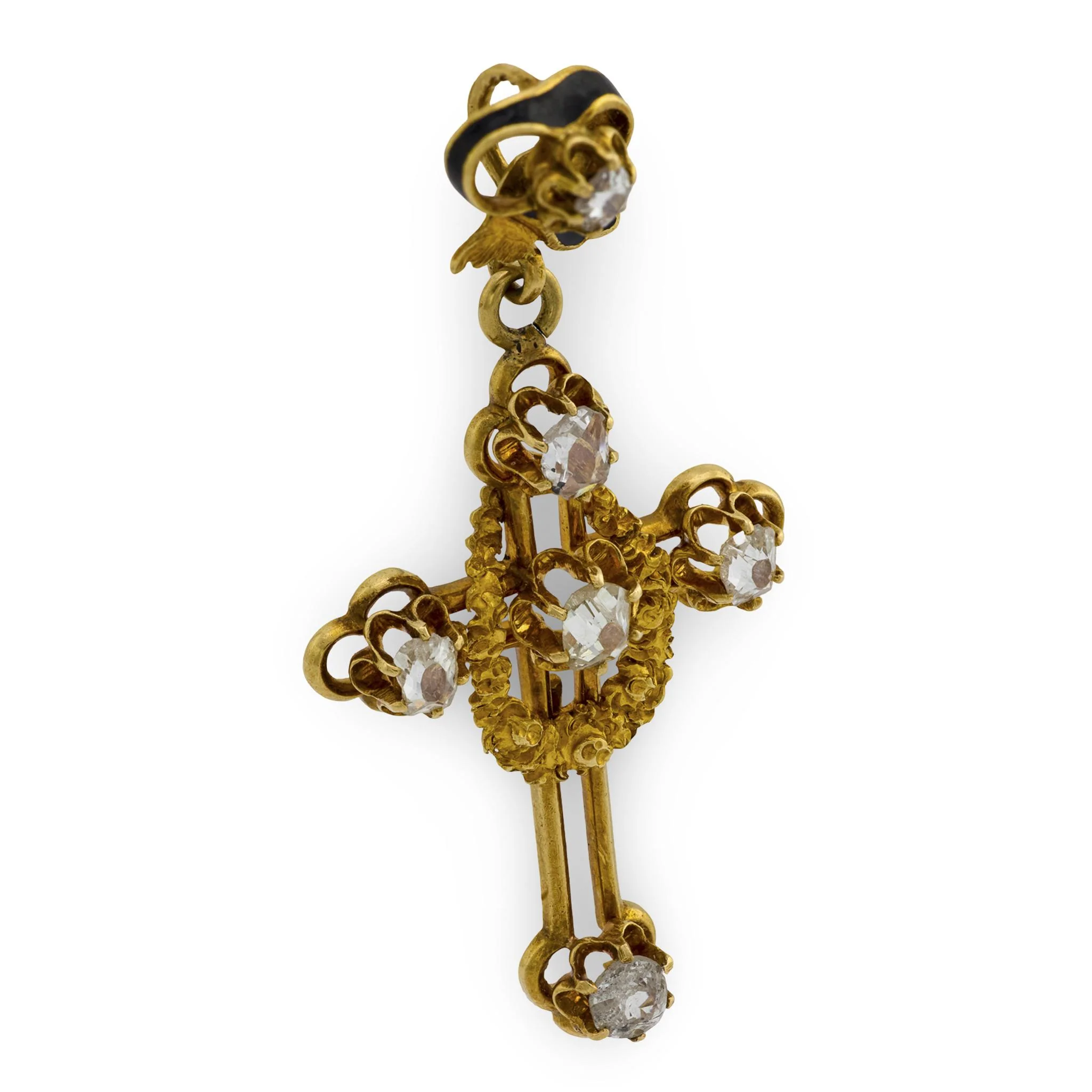 Victorian 14k Diamond and Enamel Cross Pendant/Charm - Image 2