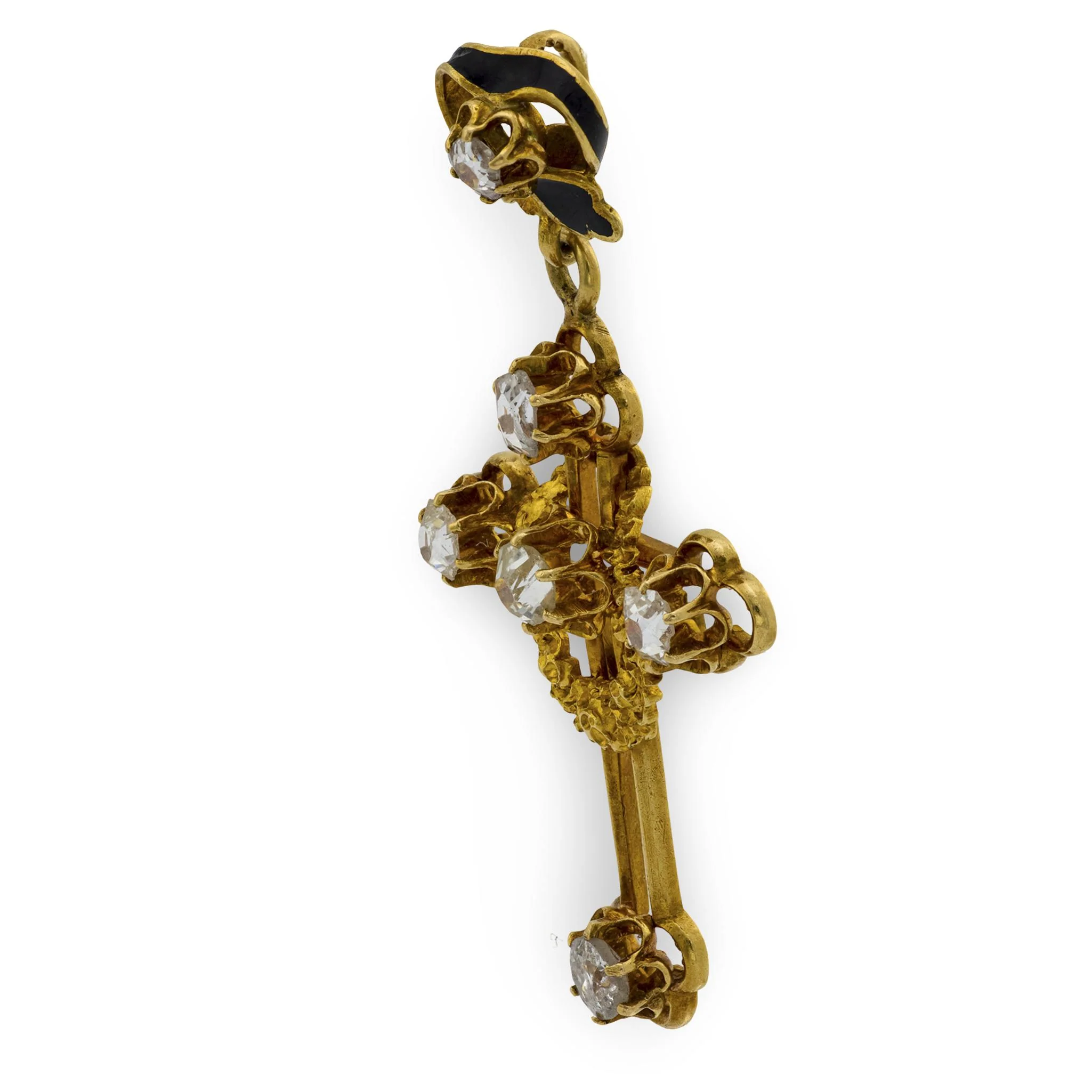 Victorian 14k Diamond and Enamel Cross Pendant/Charm - Image 3