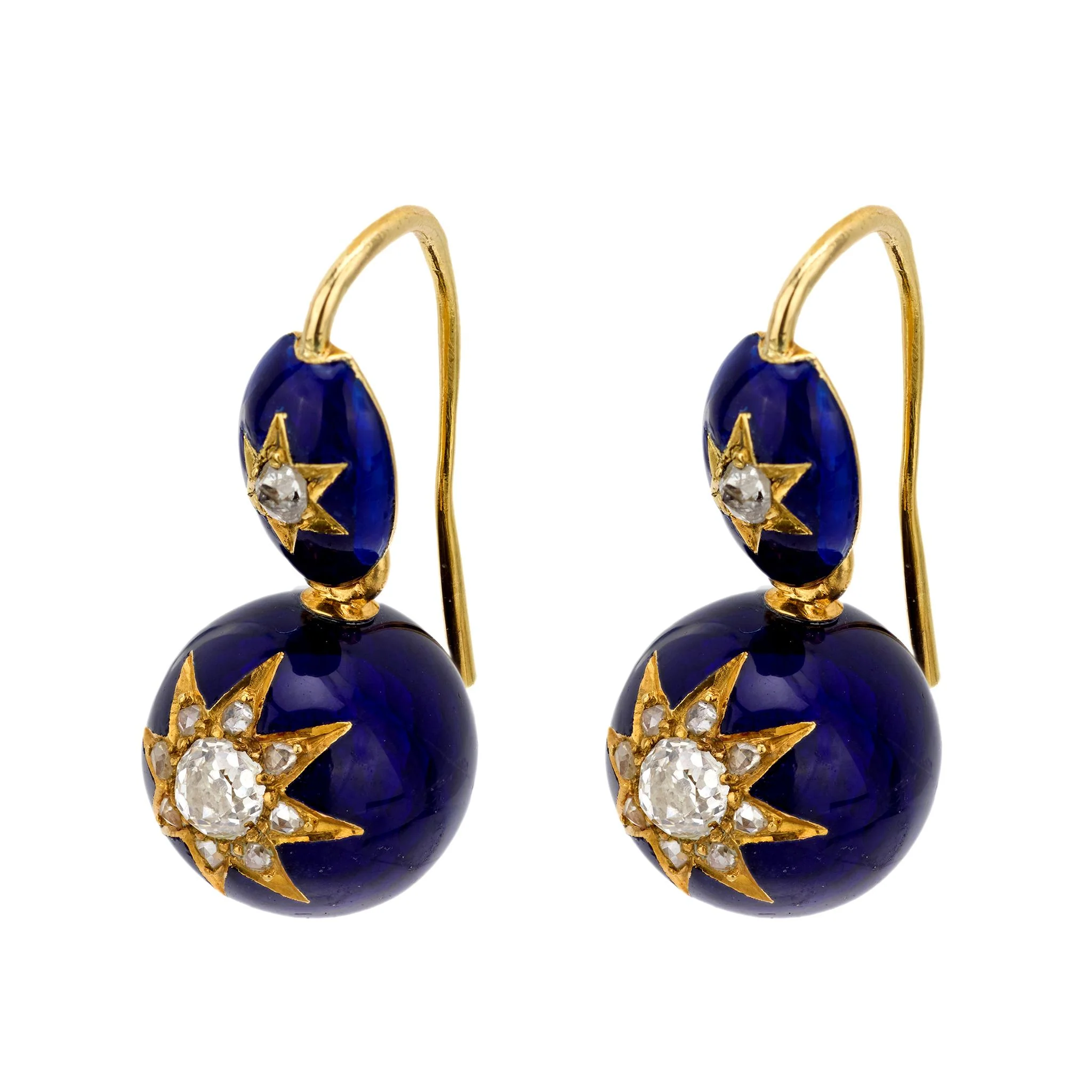 Victorian 14k 2ctw Diamond & Enamel Star Motif Earrings - Image 3