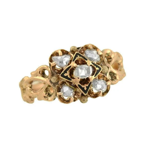 Victorian 14k Diamond and Tracery Enamel Ring
