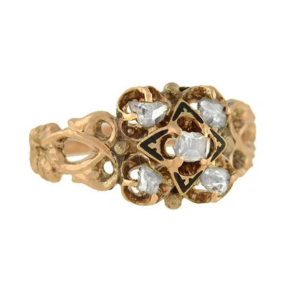 Victorian 14k Diamond and Tracery Enamel Ring - Image 2