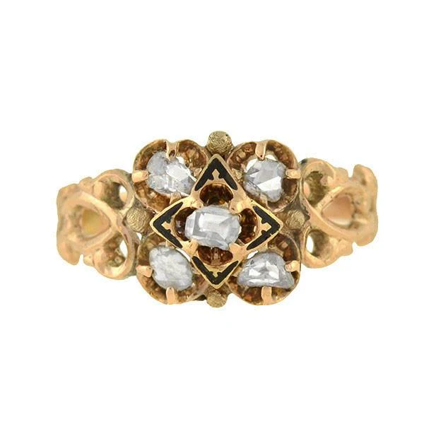 Victorian 14k Diamond and Tracery Enamel Ring - Image 4