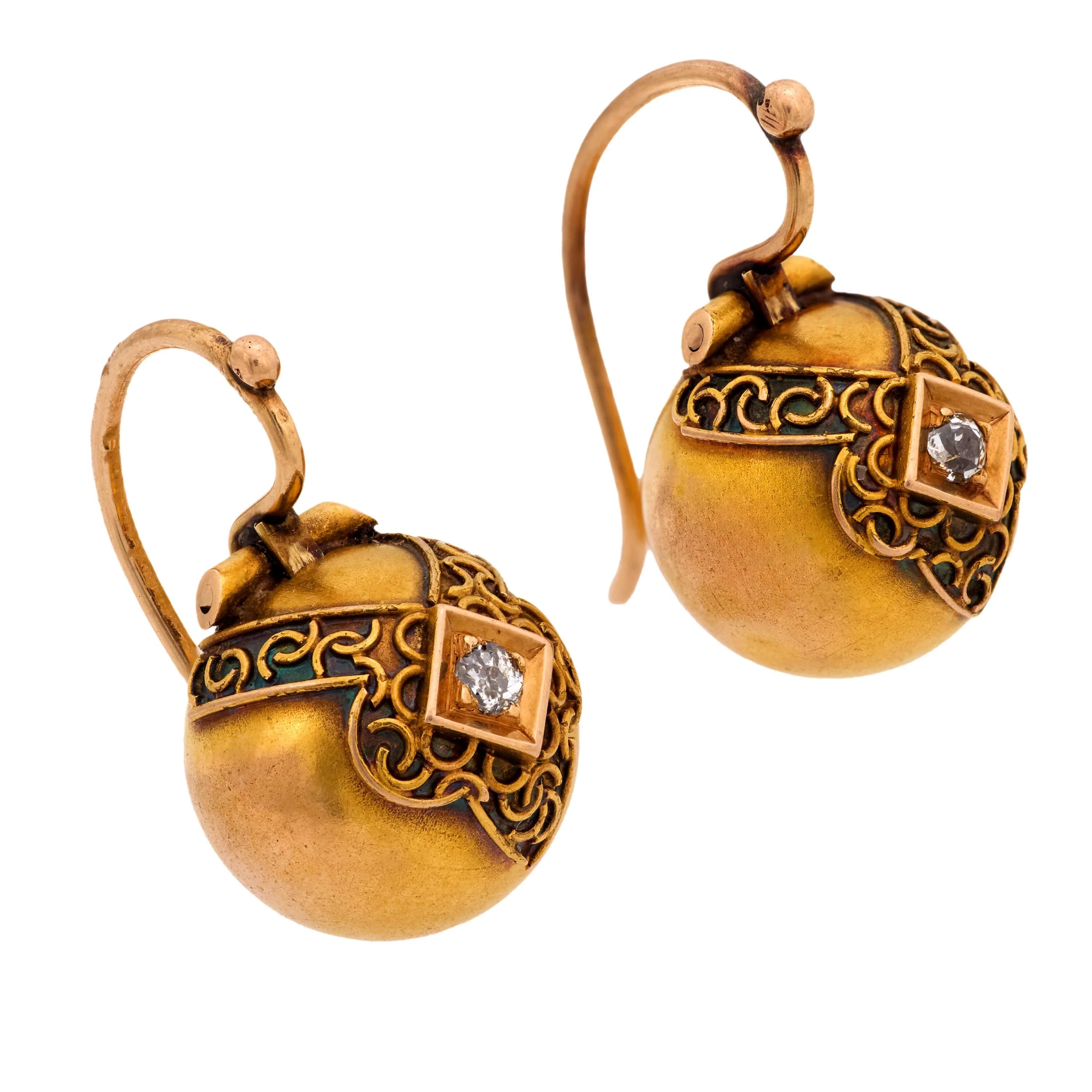 Victorian 14k Diamond Ball Earrings - Image 2