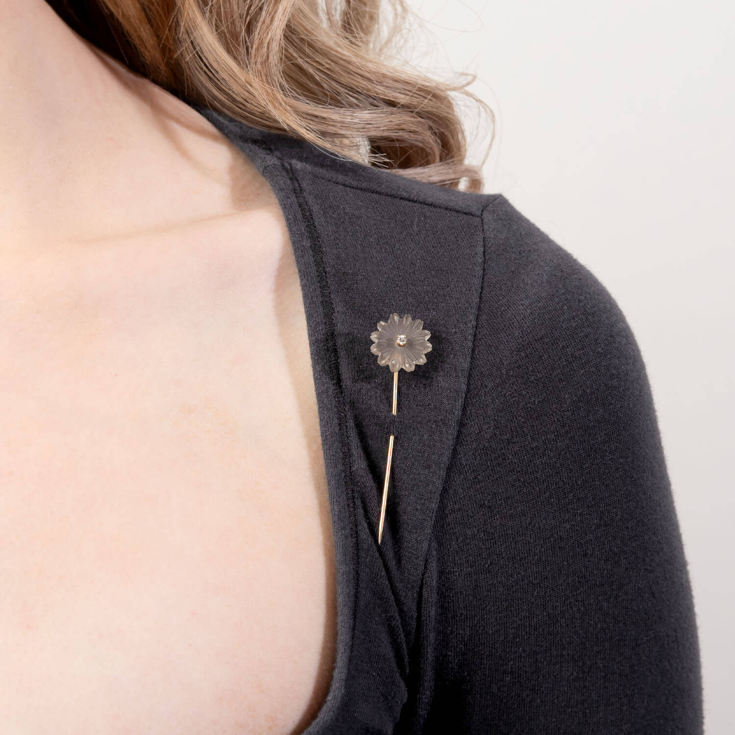 Victorian 14k Diamond & Camphor Glass Flower Stickpin - Image 4