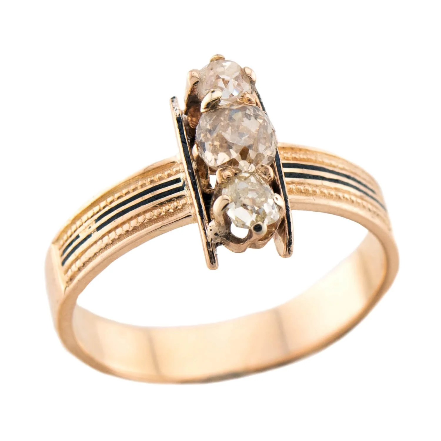 Victorian 14k Diamond & Enamel Navette Ring