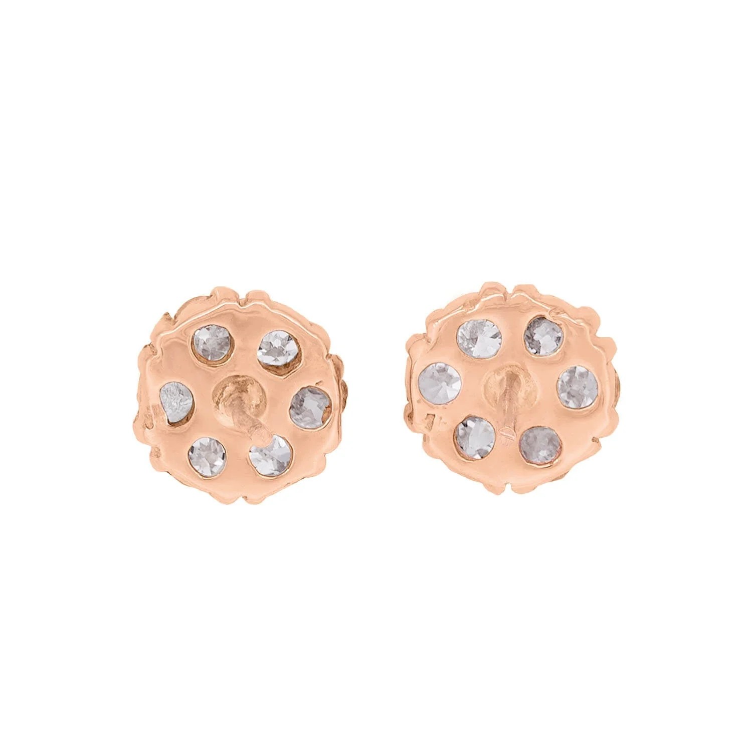 Victorian 14k Diamond Flower Cluster Stud Earrings 1ctw - Image 3