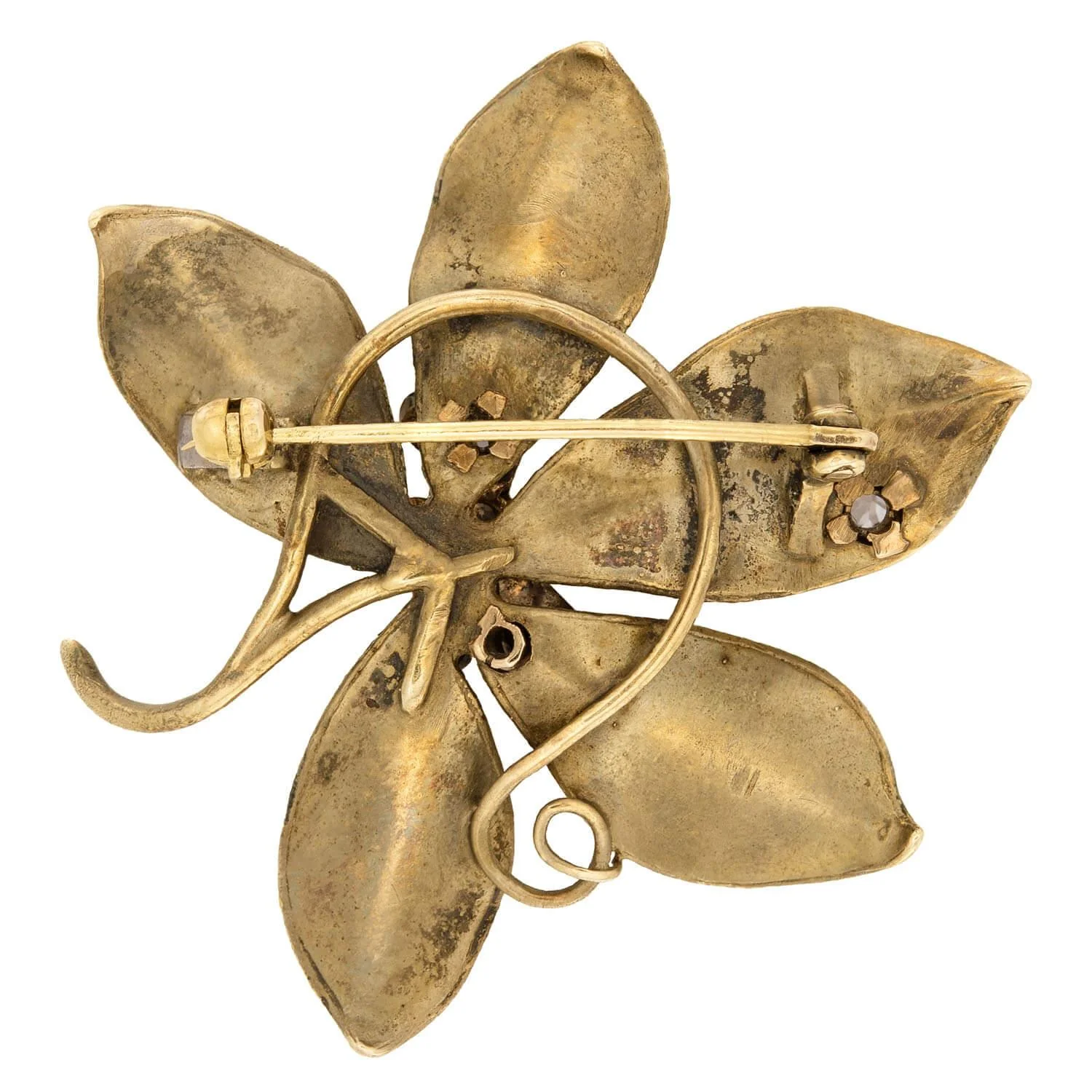 Victorian 14k Diamond, Pearl, and Enamel Flower Pin - Image 3