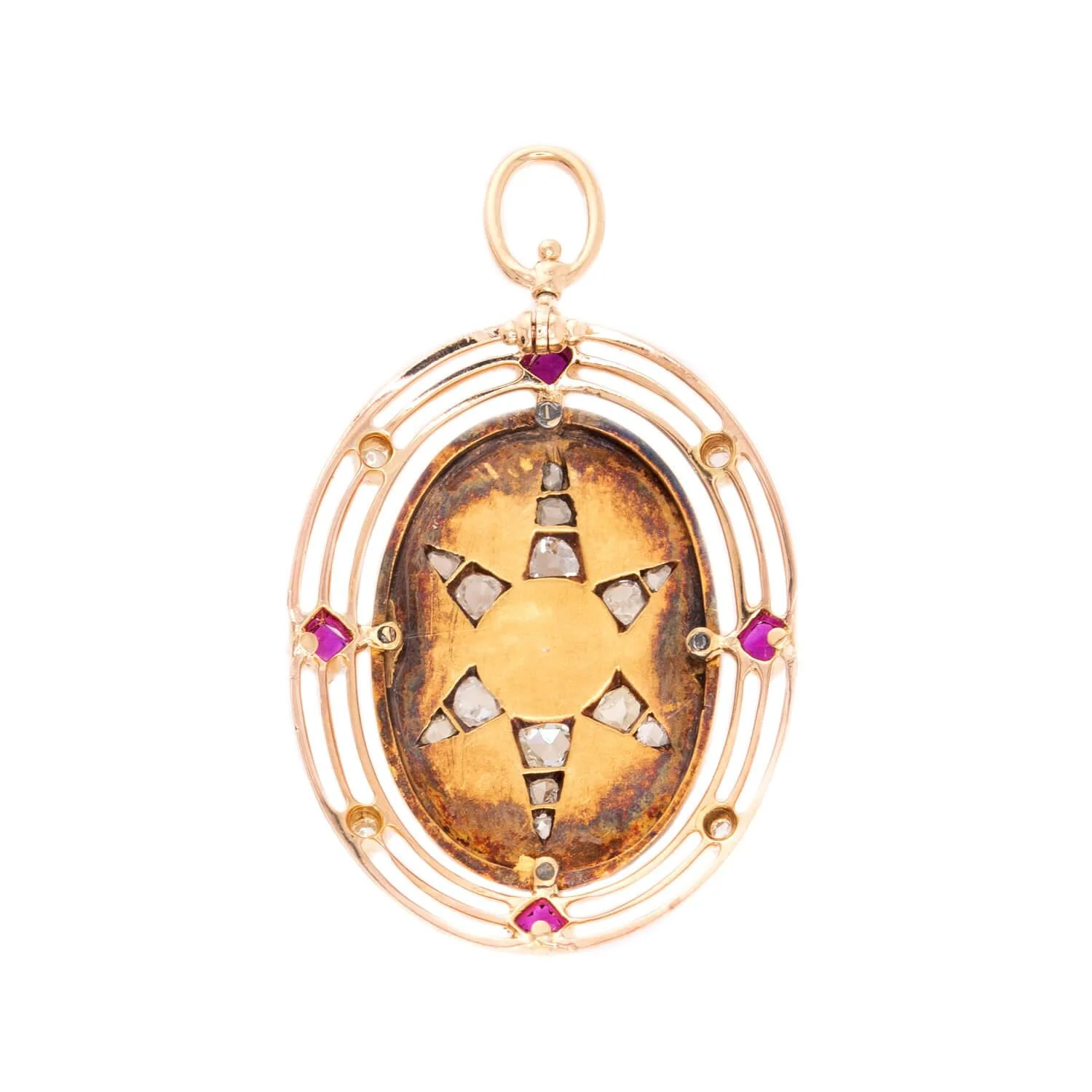 Victorian 14k Diamond, Ruby & Pearl Starburst Pendant - Image 3
