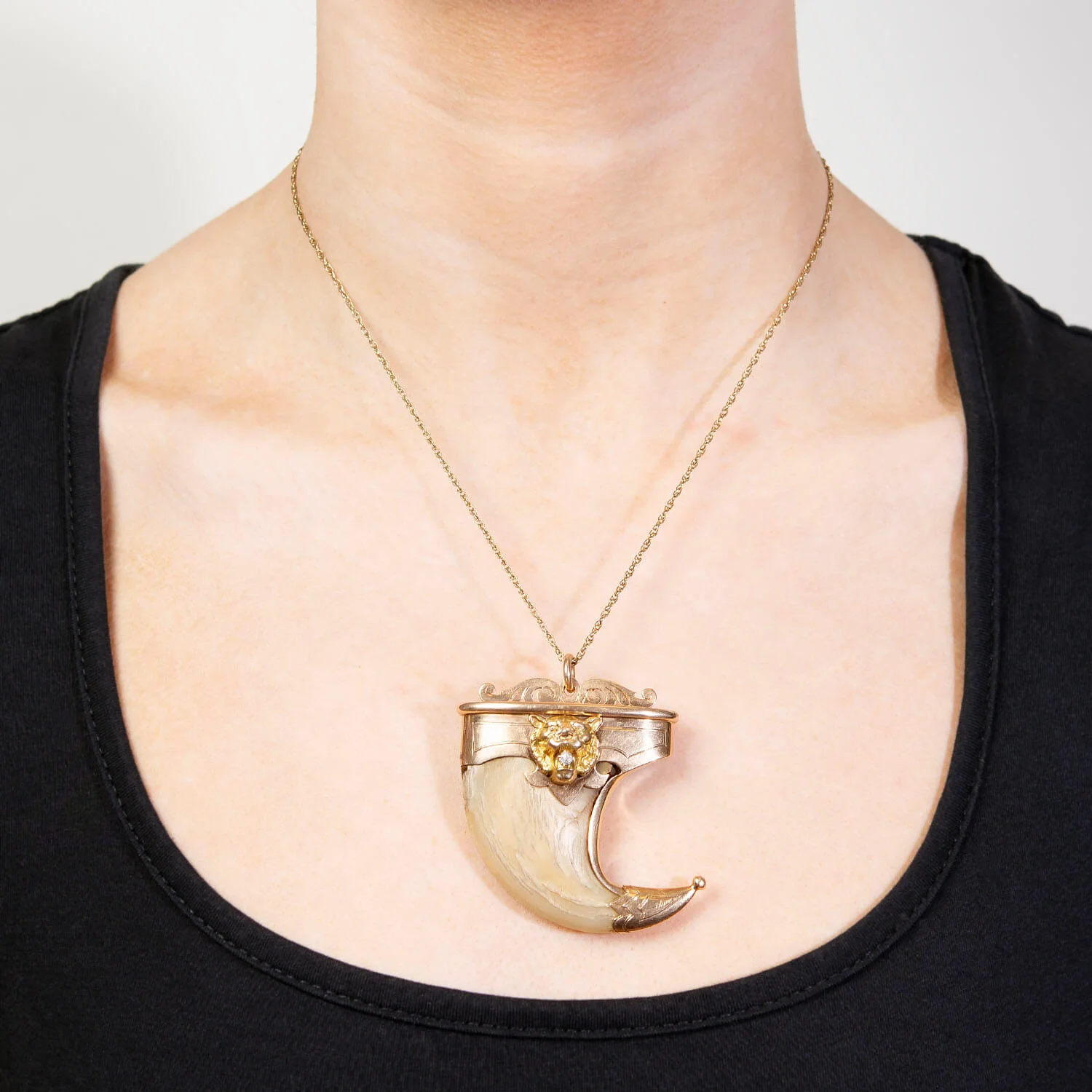 Victorian 14k Diamond Tiger Claw Pendant - Image 4