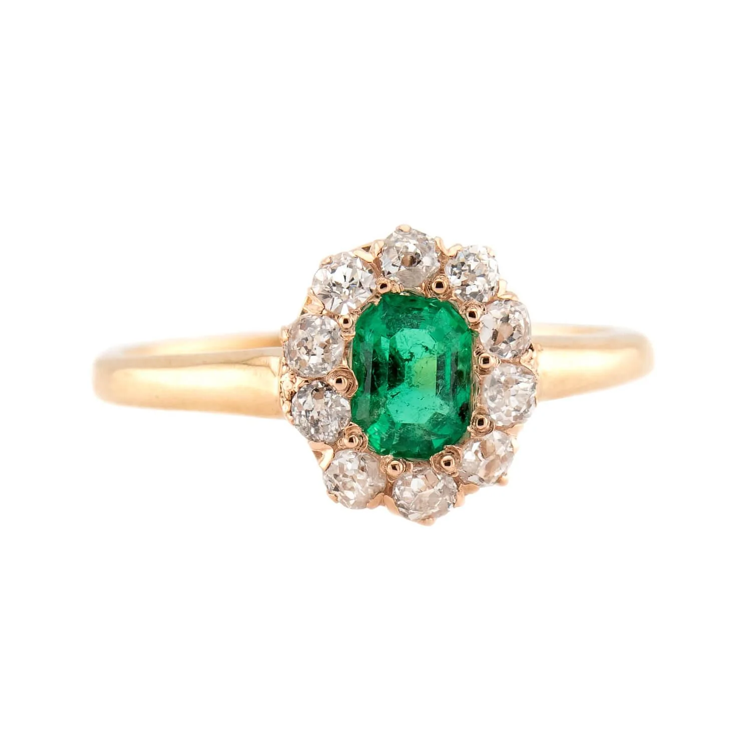 Victorian 14k Emerald & Diamond Halo Ring - Image 2