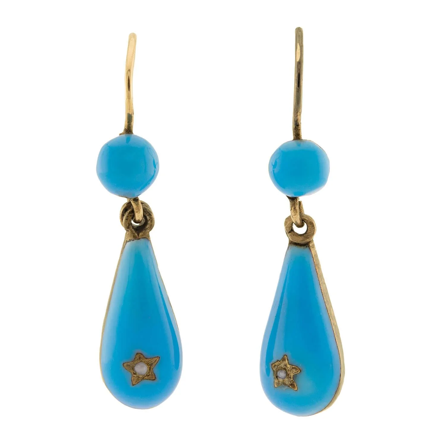 Victorian 14k Enamel and Pearl Drop Earrings