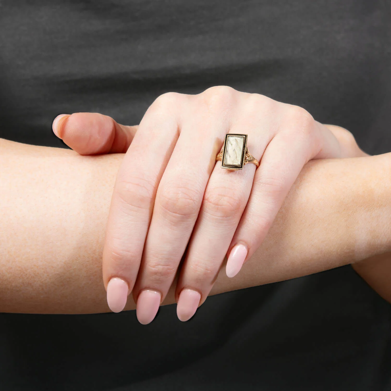 Victorian 14k Enamel & Woven Hair Mourning Ring - Image 7