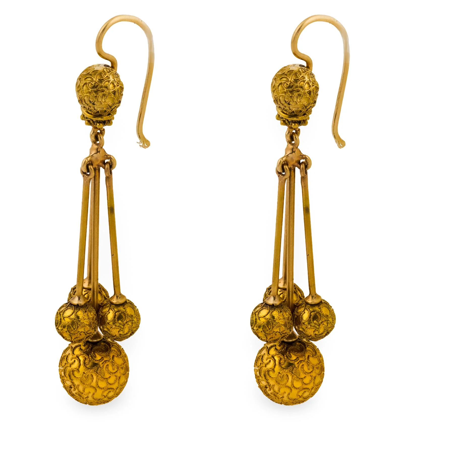 Victorian 14k Etruscan Ball-Motif Dangle Earrings - Image 2