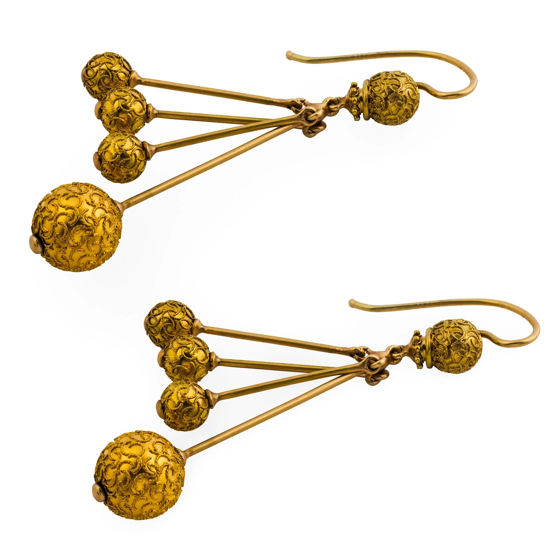 Victorian 14k Etruscan Ball-Motif Dangle Earrings - Image 3